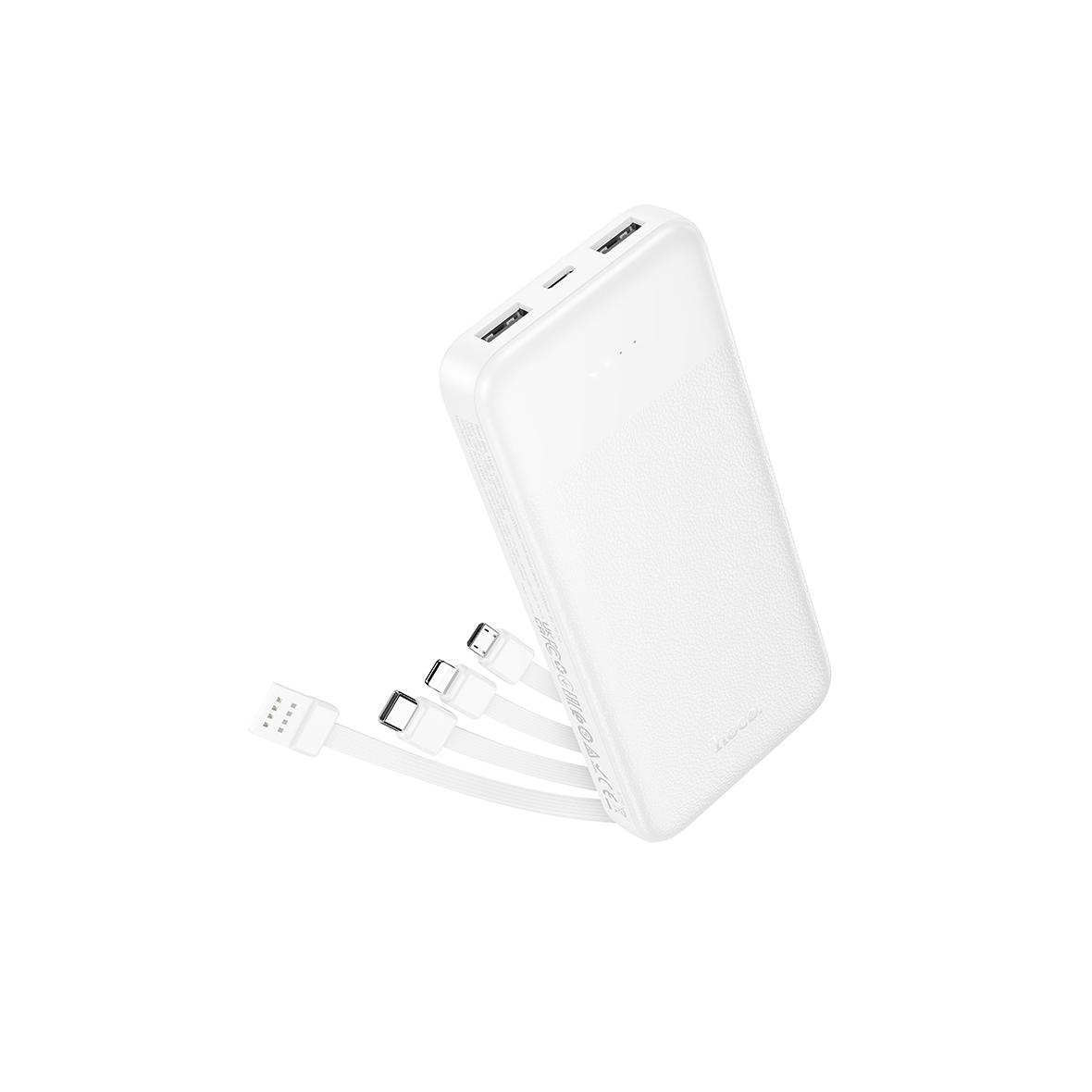 Powerbank Hoco 10000 mAh 2A z czterema wbudowanymi kablami USB A + USB C+ Lightning + Micro USB J163 biały