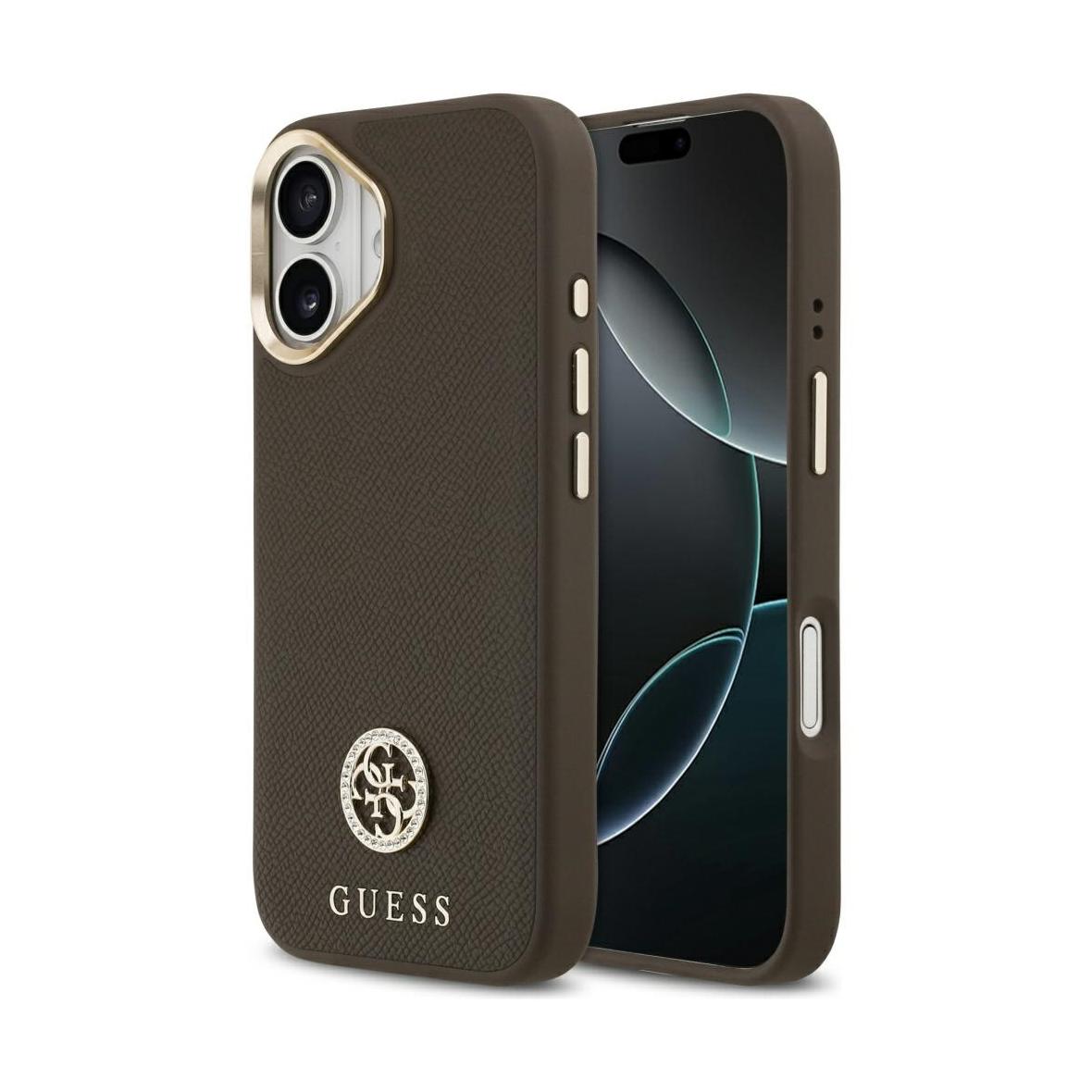 GUESS futerał do IPHONE 17 kompatybilny z MagSafe GUHMP17SPGCRMDEW (PU W/ Grained Strass Logo) brązowy