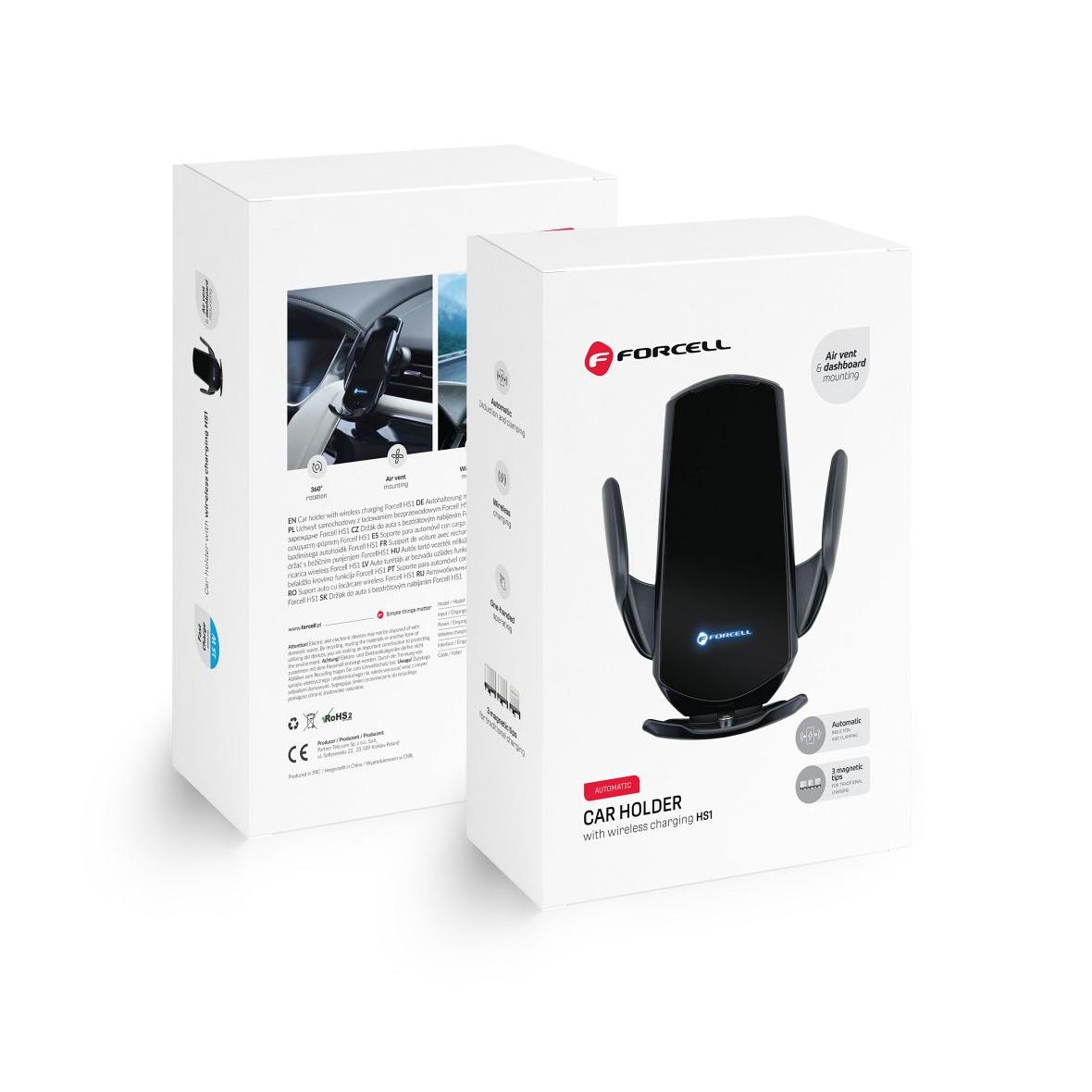 Uchwyt na telefon do samochodu indukcyjny automatyczny Forcell F-Grip HS1 Qi 15W do szyby / kratki czarny