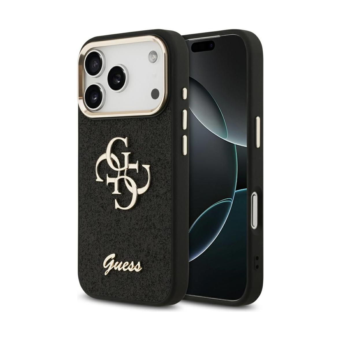 GUESS futerał do IPHONE 17 Pro GUHCP17LHG4SGCK (Fixed Glitter Big 4G Metal Frame) czarny