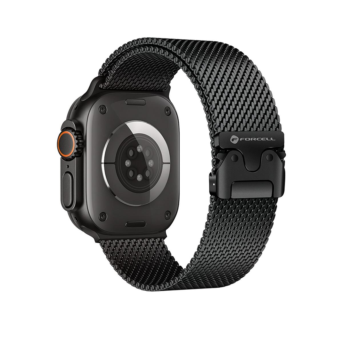 Pasek do Apple Watch Forcell F-Design FA11 zatrzask stal 42 / 44 / 45 / 49 mm czarny