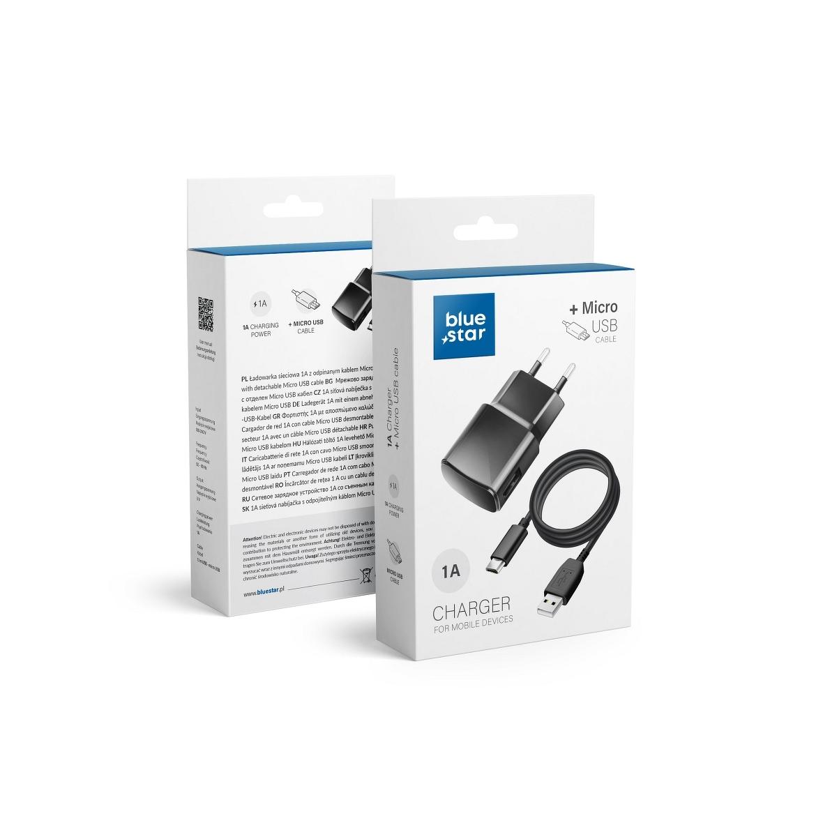 Ładowarka sieciowa do telefonu Blue Star USB A 1A 5W + kabel USB A do Micro USB TFK-TC-1100B czarna