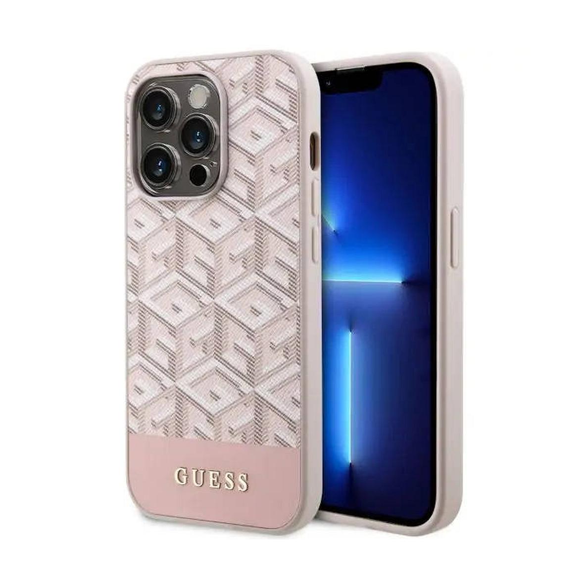 GUESS futerał do IPHONE 14 Pro kompatybilny z MagSafe GUHMP14LHGCFSEP (CUBE Stripes) różowy