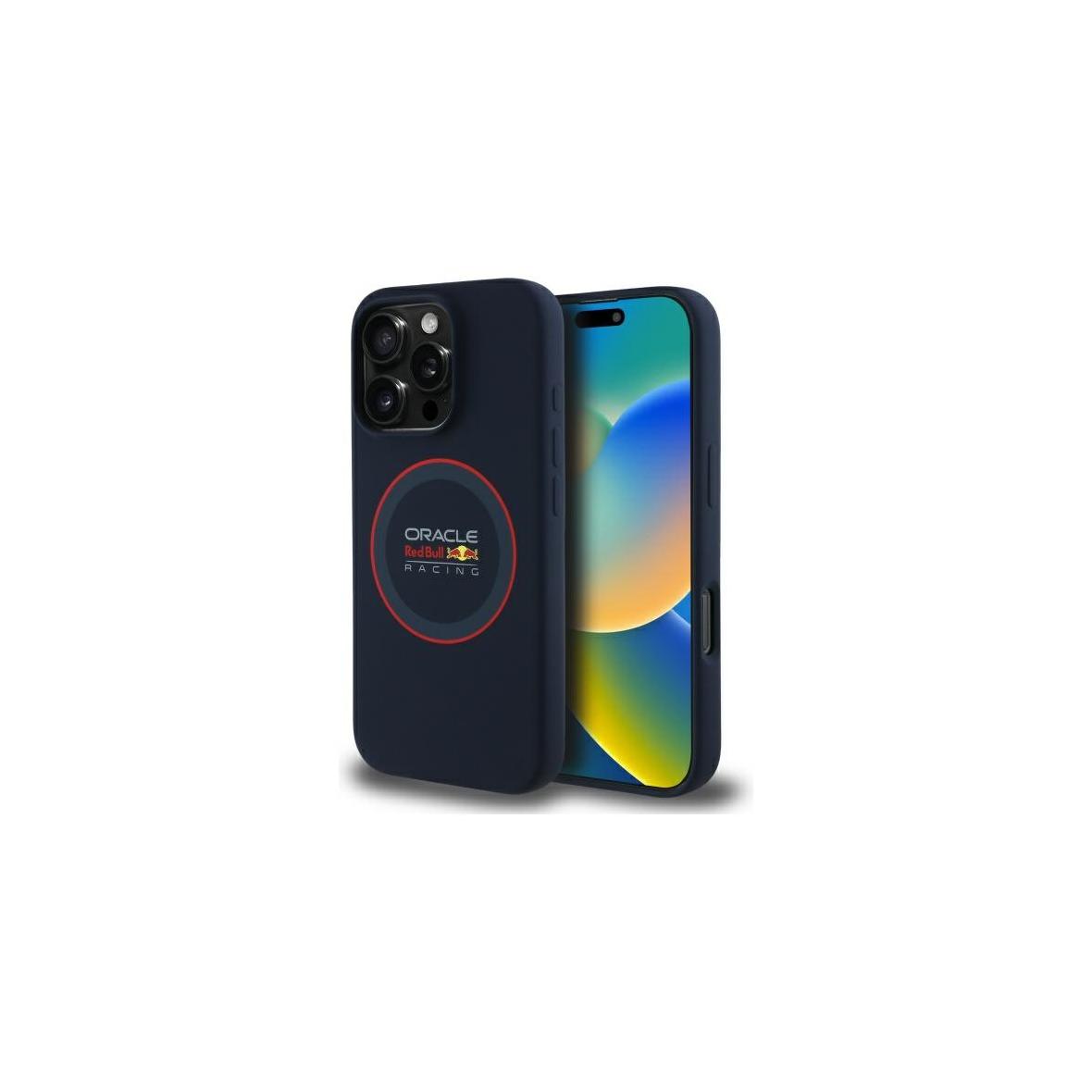 RED BULL futerał do IPHONE 16 Pro kompatybilny z MagSafe RBHMP16L24SIILVR (Silicone red Ring) navy