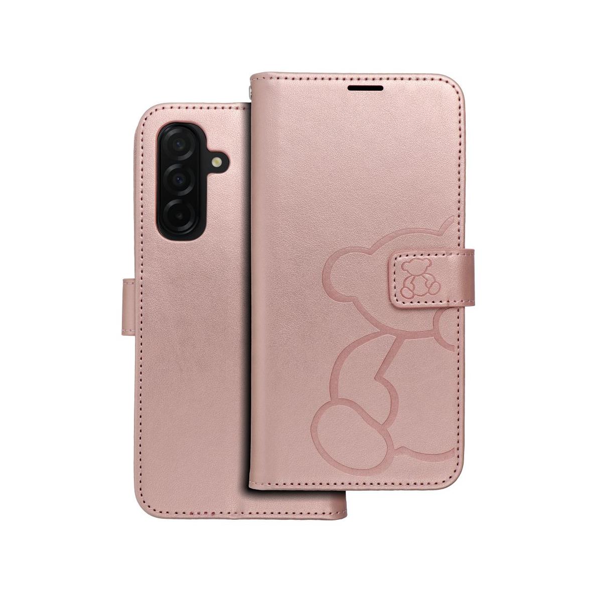 Etui z klapką na Samsung A26 5G Mezzo Book teddy bear złoto-różowe