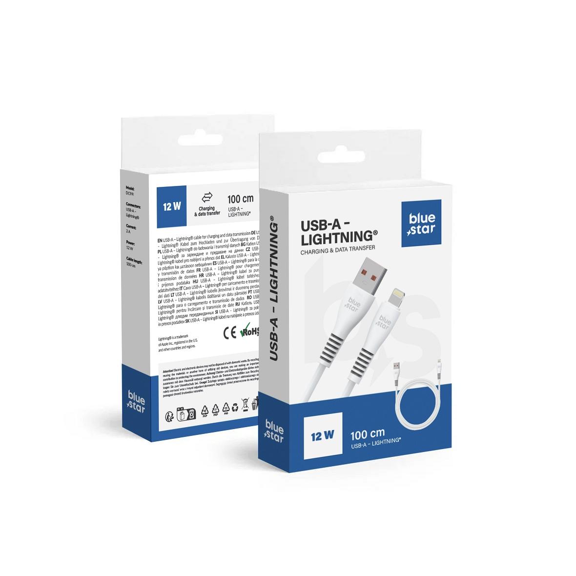 Kabel USB A do Lightning Blue Star 2A 12W 1 m DC99I biały