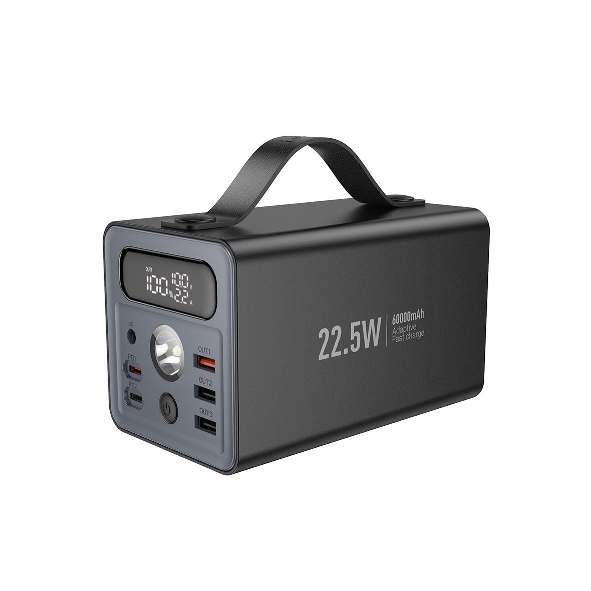 Powerbank Hoco 60000 mAh QC PD 3A 22,5W DC12V z wbudowaną latarką J138 czarny