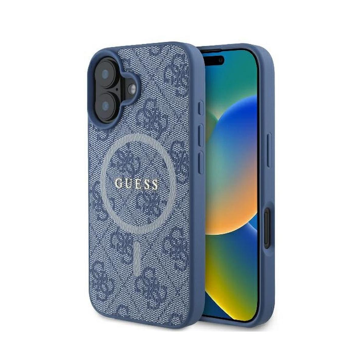 GUESS futerał do IPHONE 16 kompatybilny z MagSafe GUHMP16SG4GFRB (PU 4G Ring Classic Logo) niebieski