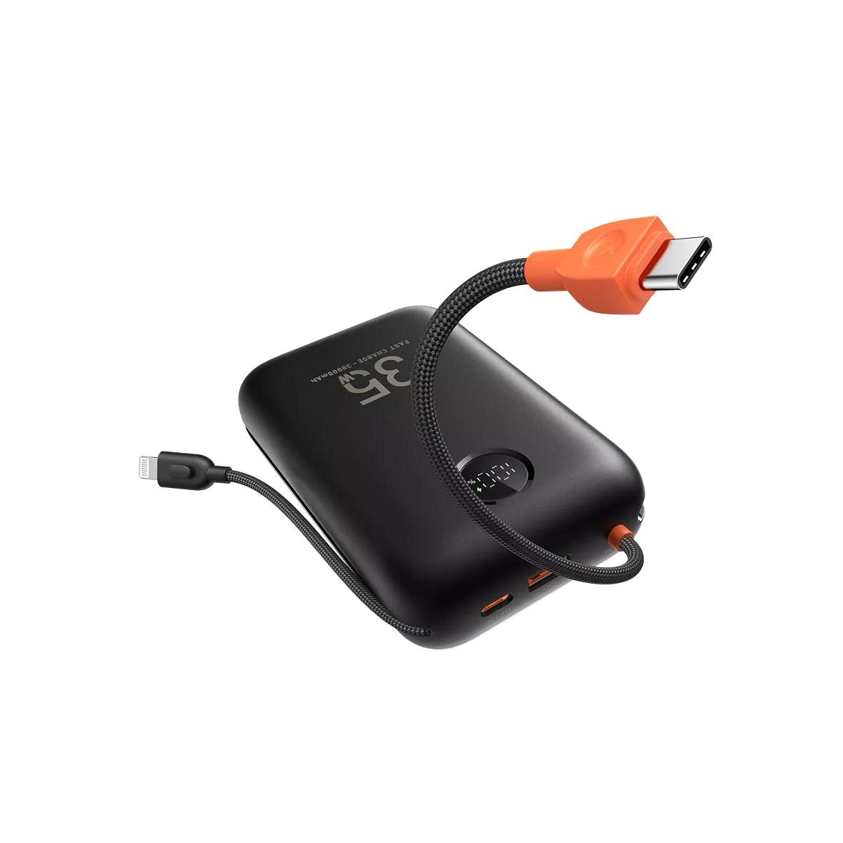 Powerbank Veger K3 (W3018) PD QC3.0 35W 30000 mAh z wbudowanymi kablami Typ C / Lightning czarny