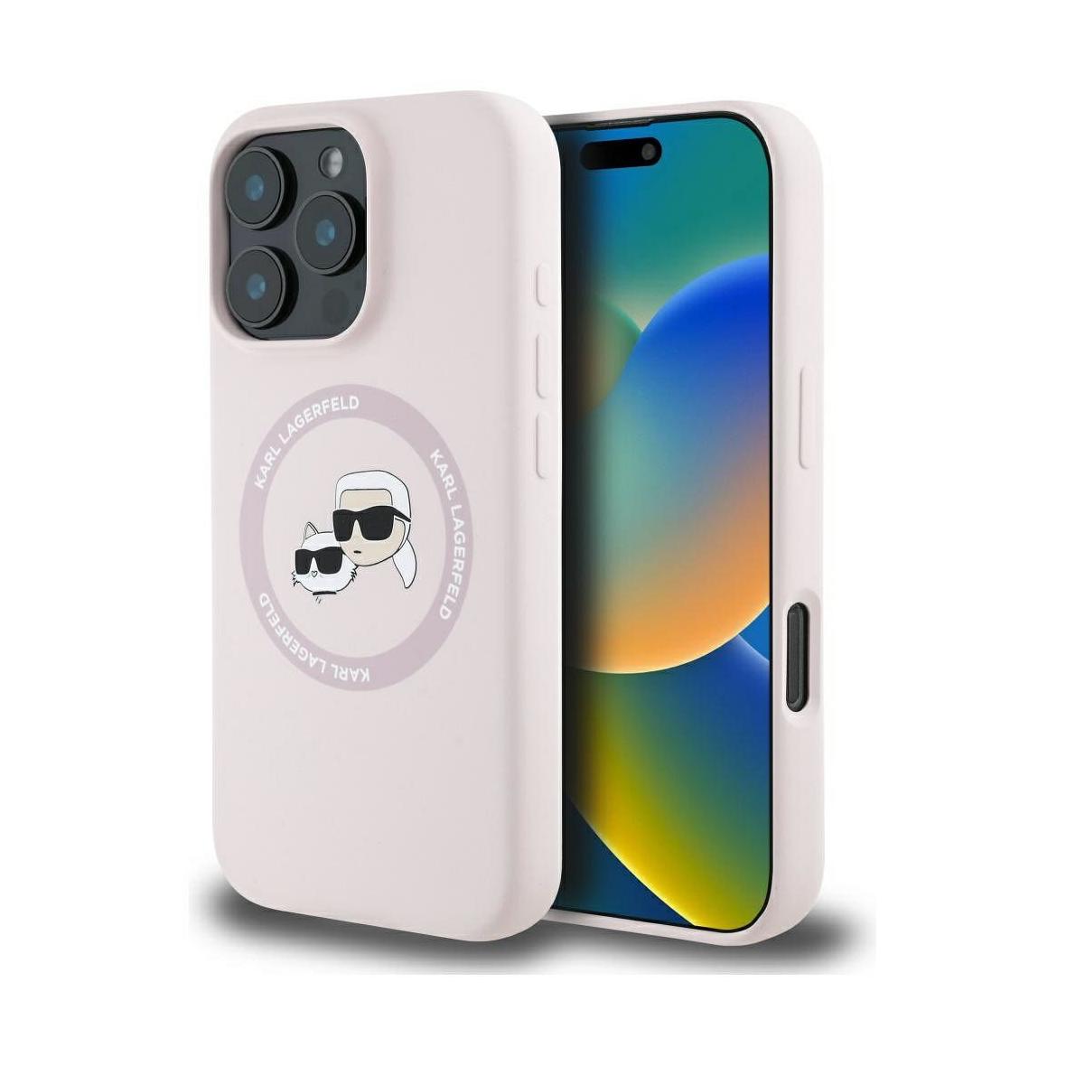 KARL LAGERFELD futerał do IPHONE 16 Pro kompatybilny z MagSafe KLHMP16LSKCHTCP (Silicone KC Heads) różowy