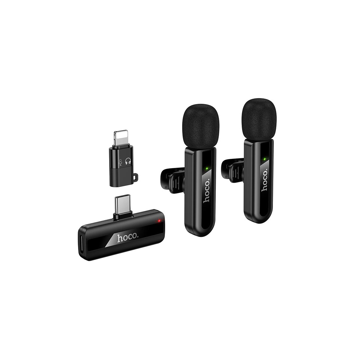 Mikrofon bezprzewodowy podwójny Lightning / USB C Hoco L20A czarny