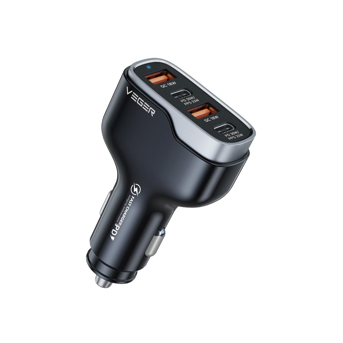 Ładowarka samochodowa VEGER 2 x USB A + 2 x Typ C PD QC 3A 66W CC53-2A2C czarna