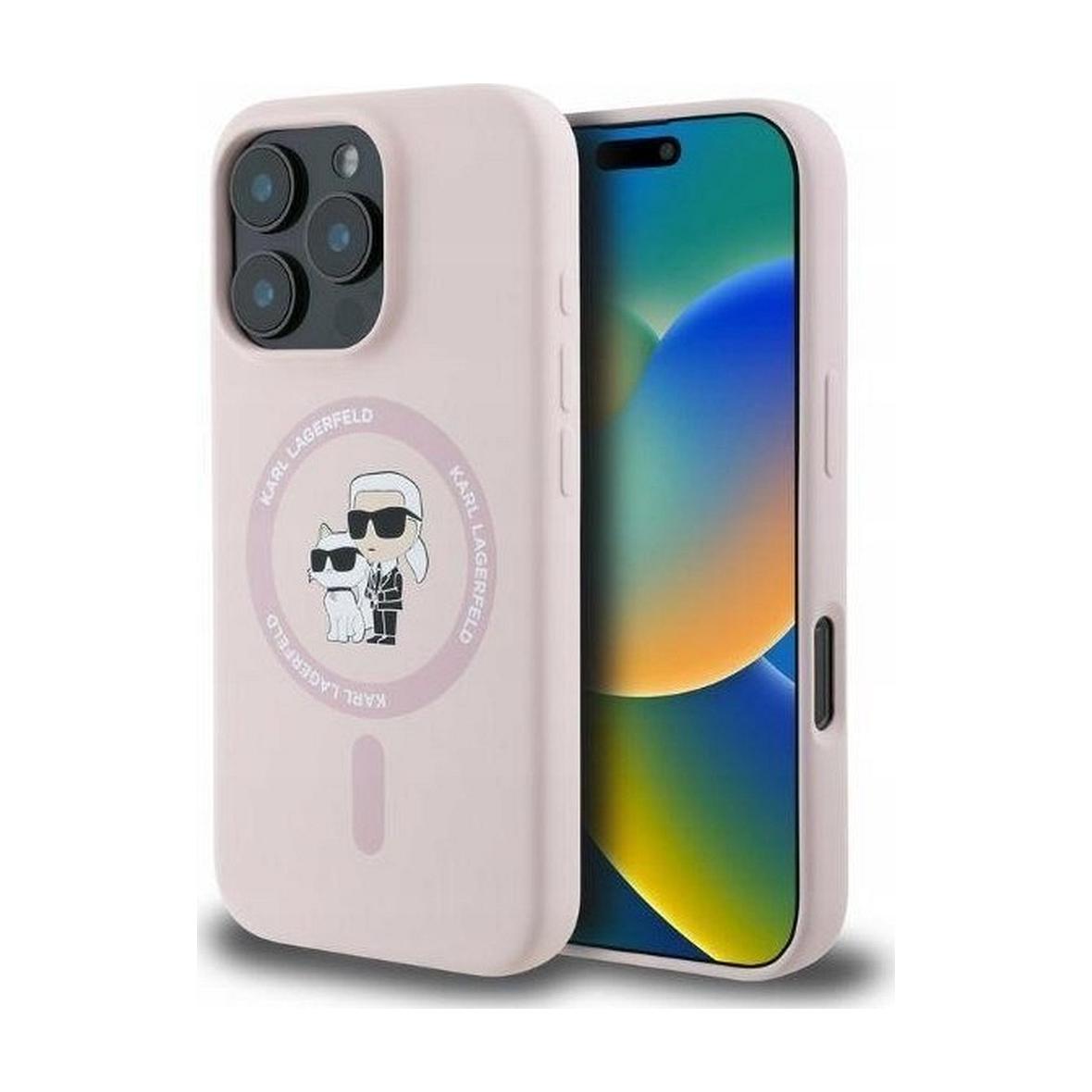 KARL LAGERFELD futerał do IPHONE 16 kompatybilny z MagSafe KLHMP16SSCMKCRHP (Silicone KC Body Ring) różowy