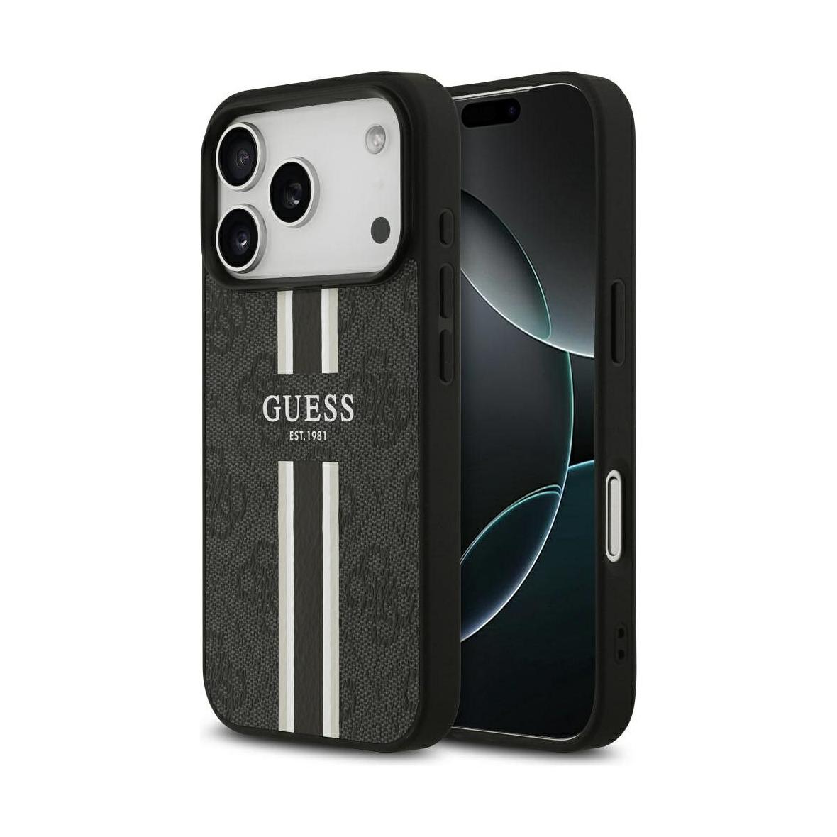 GUESS futerał do IPHONE 17 Pro kompatybilny z MagSafe GUHMP17LP4RPSK (4G Printed Stripes) czarny