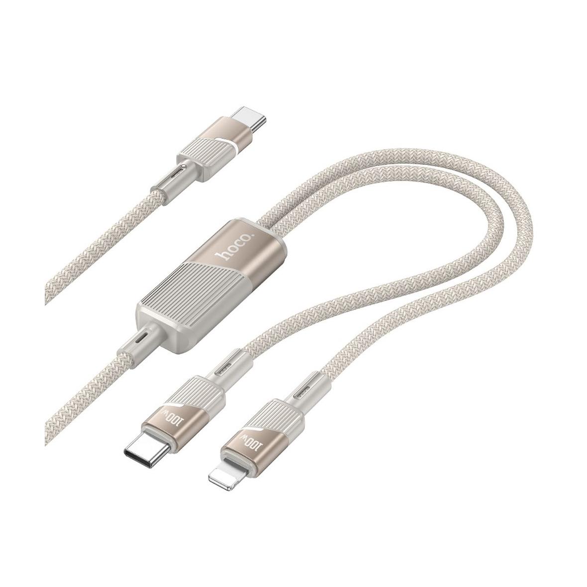 Kabel 2w1 USB C do USB C + Lightning Hoco 5A 100W 1,2 m U139 złoty