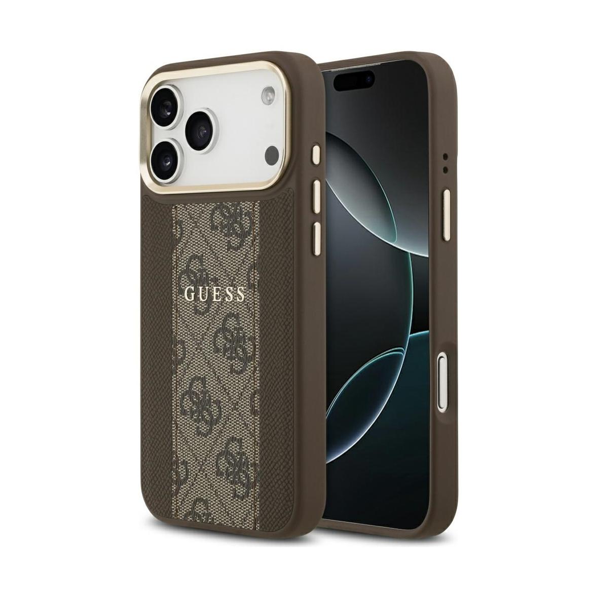 GUESS futerał do IPHONE 17 Pro Max kompatybilny z MagSafe GUHMP17XPG4SEMCW (PU W/ 4G Stripe) brązowy