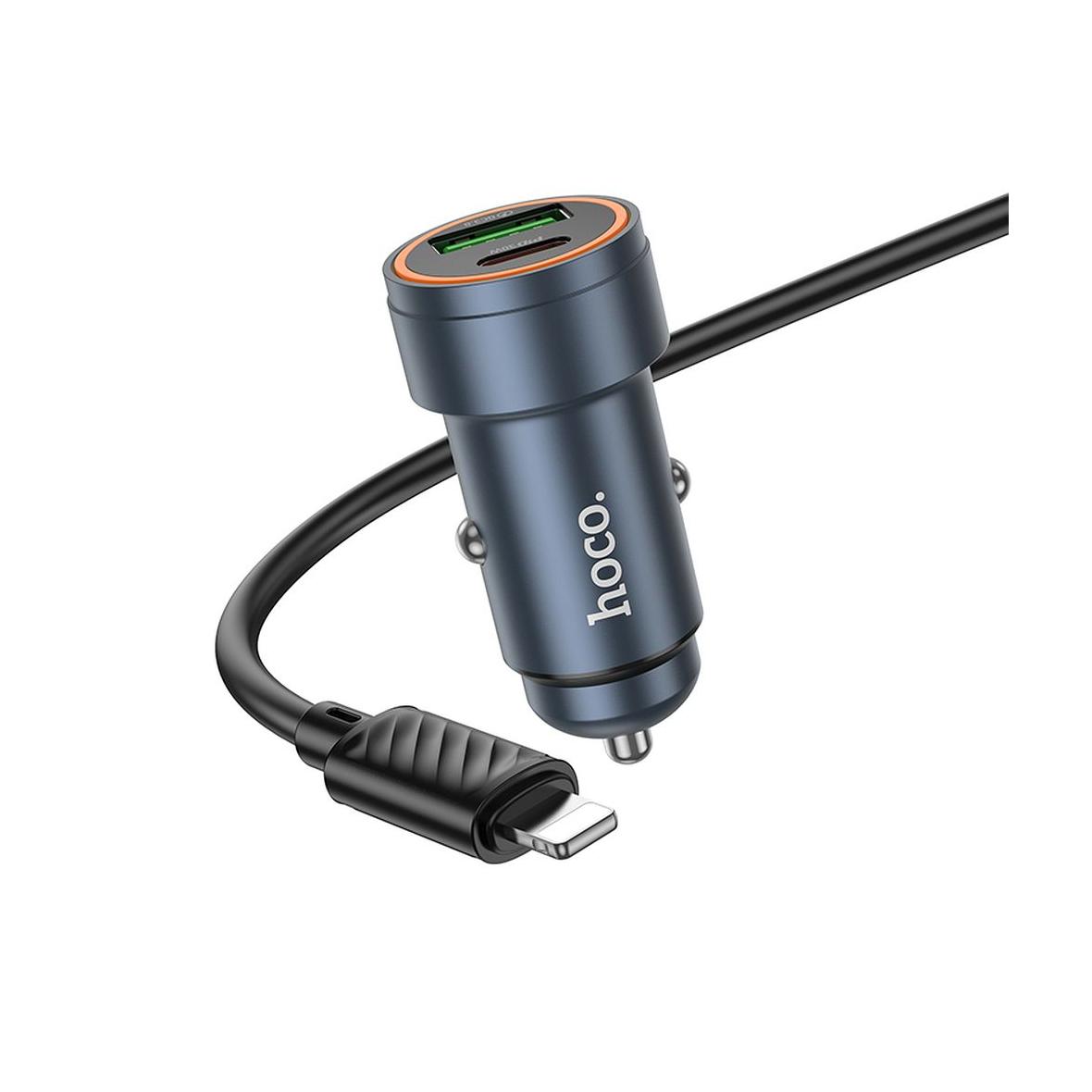 Ładowarka samochodowa Hoco USB A + USB C QC3.0 PD 30W + kabel USB C do Lightning Z57A czarna