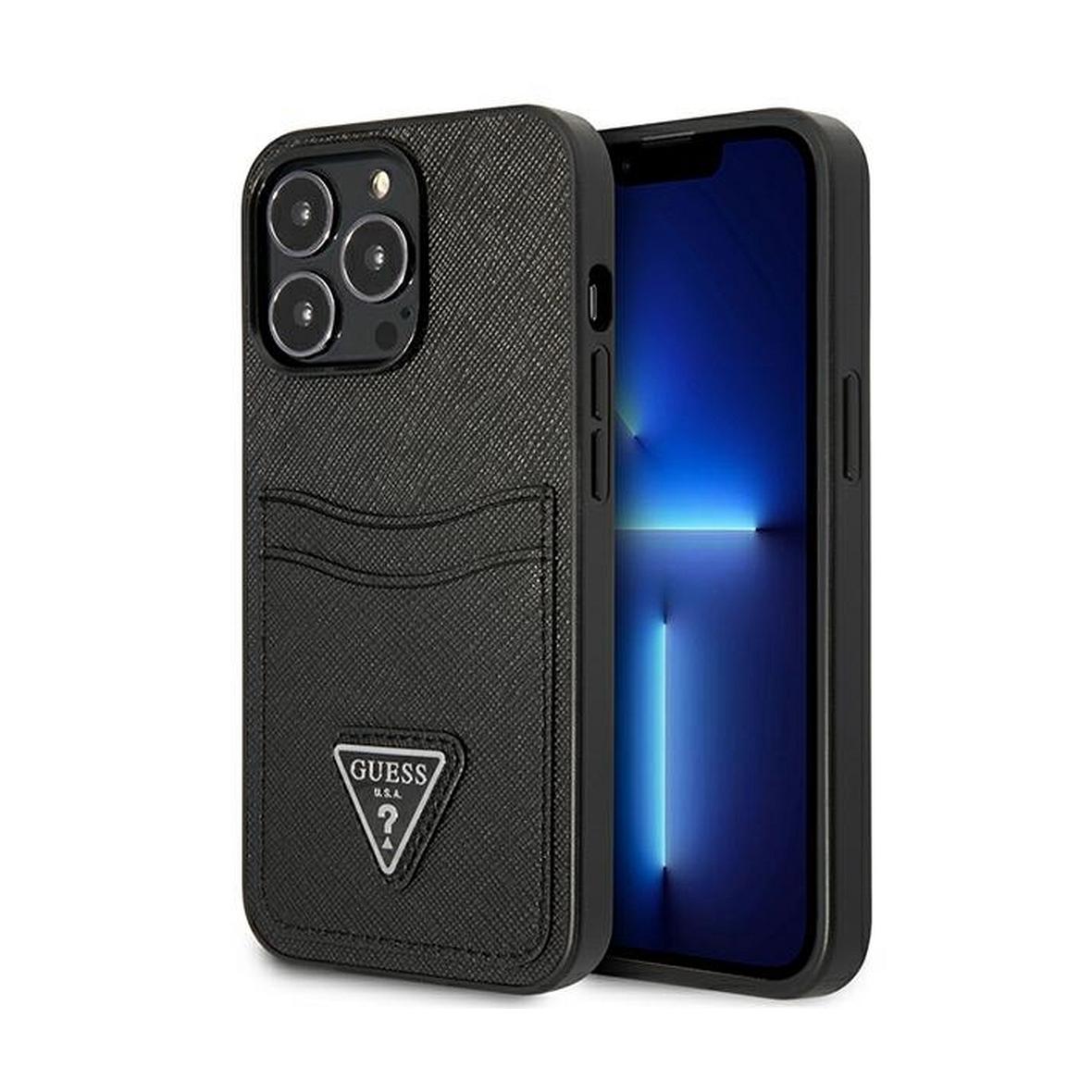 GUESS futerał do IPHONE 13 Pro GUHCP13LPSATPK (Saffiano Double Card Triangle) czarny