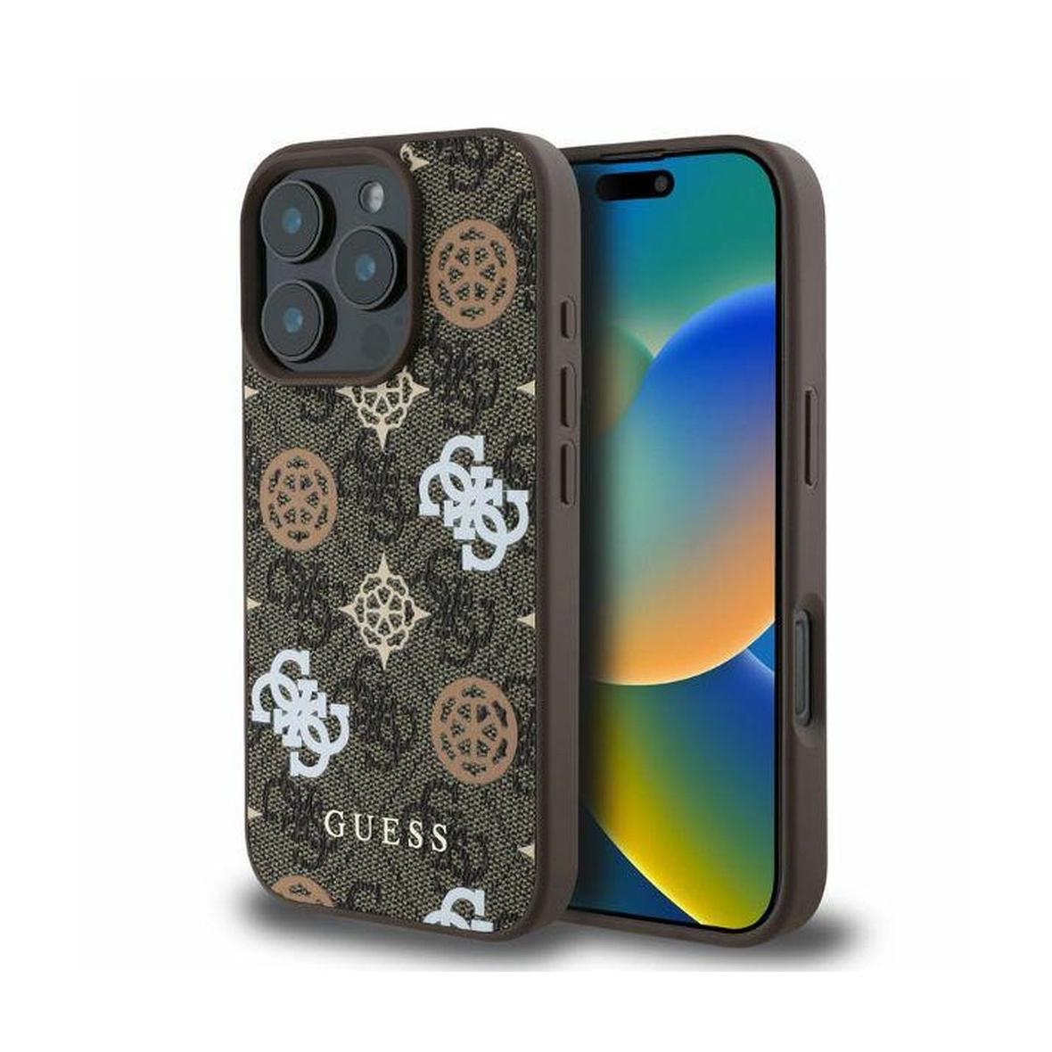 GUESS futerał do IPHONE 16 Pro kompatybilny z MagSafe GUHMP16LP4PWPW (PU Peony on 4G Background) brązowy