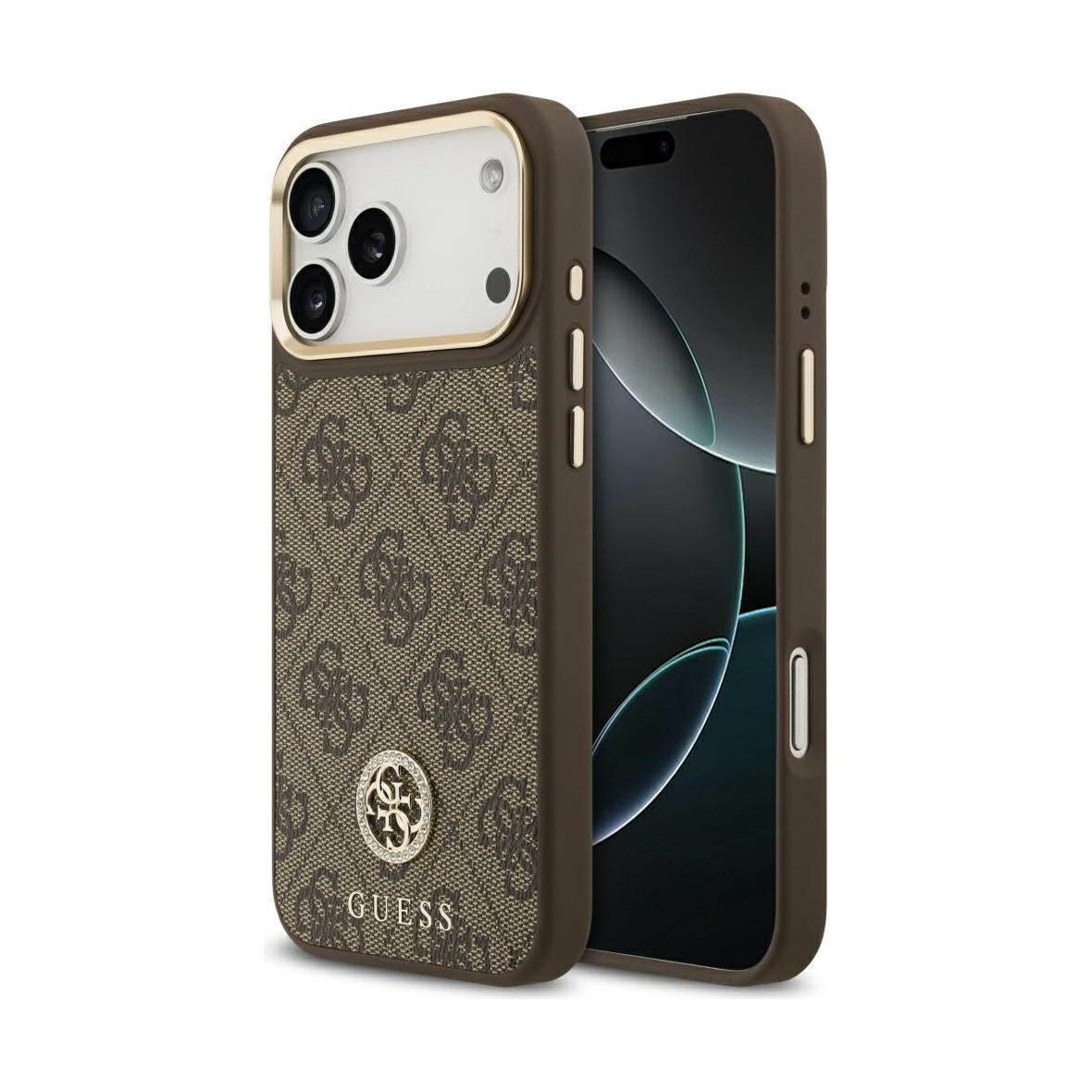 GUESS futerał do IPHONE 17 Pro Max kompatybilny z MagSafe GUHMP17XP4GRMDEW (PU W/ 4G Strass Logo) brązowy