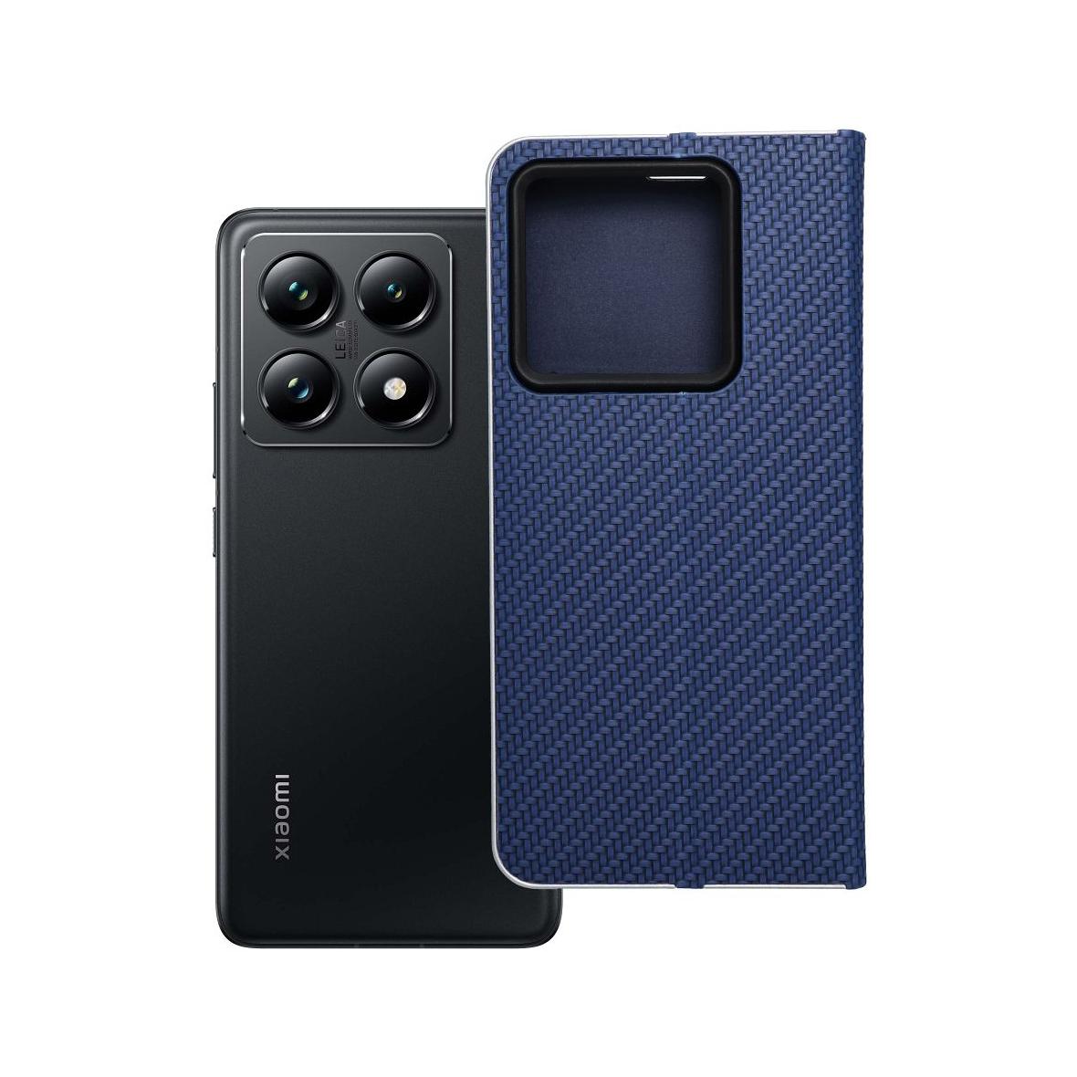 Etui z klapką na Xiaomi 14T PRO Luna Book Carbon niebieskie