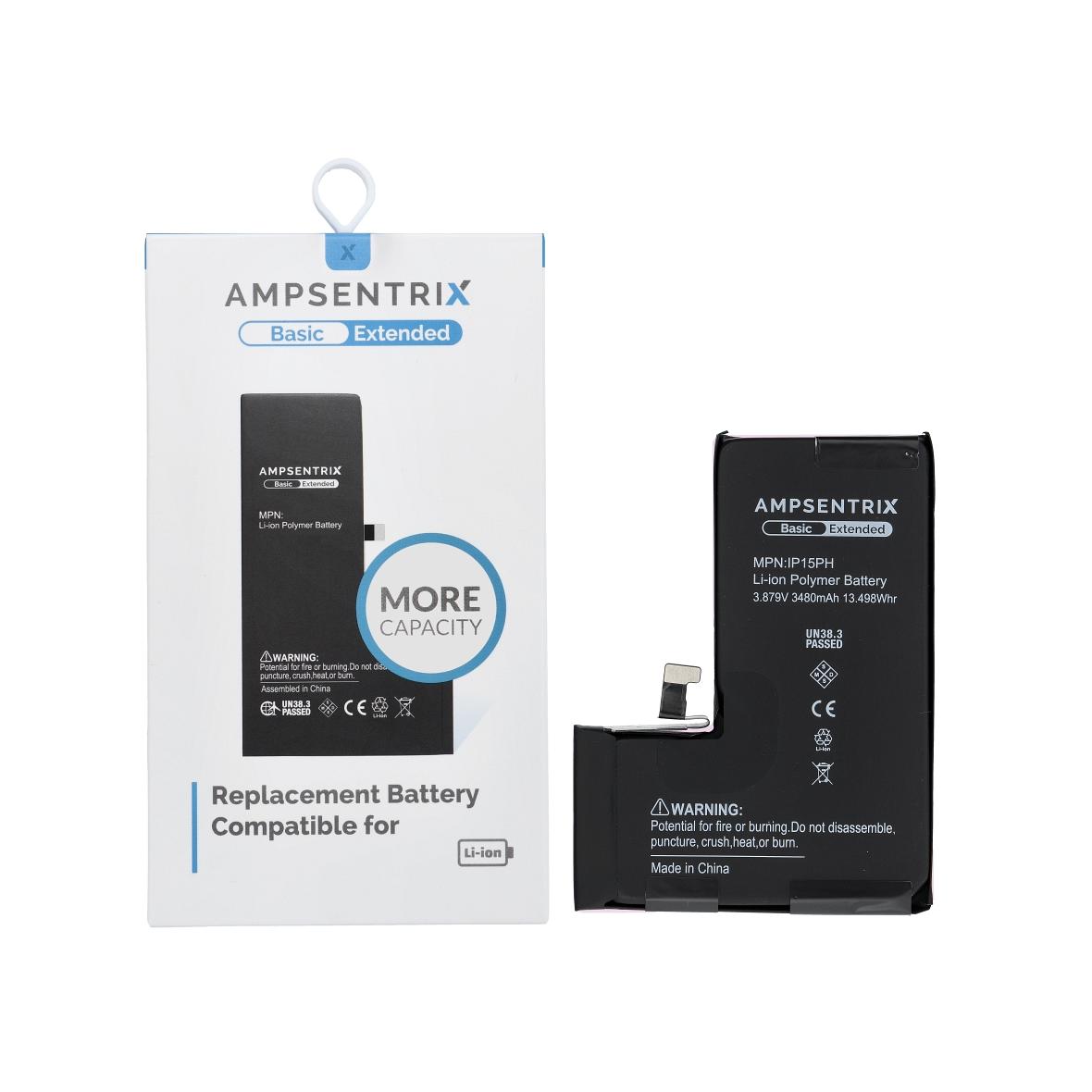 AmpSentrix Basic bateria  do iPhone 15 PRO (zwiększona pojemność 3480 mAh)