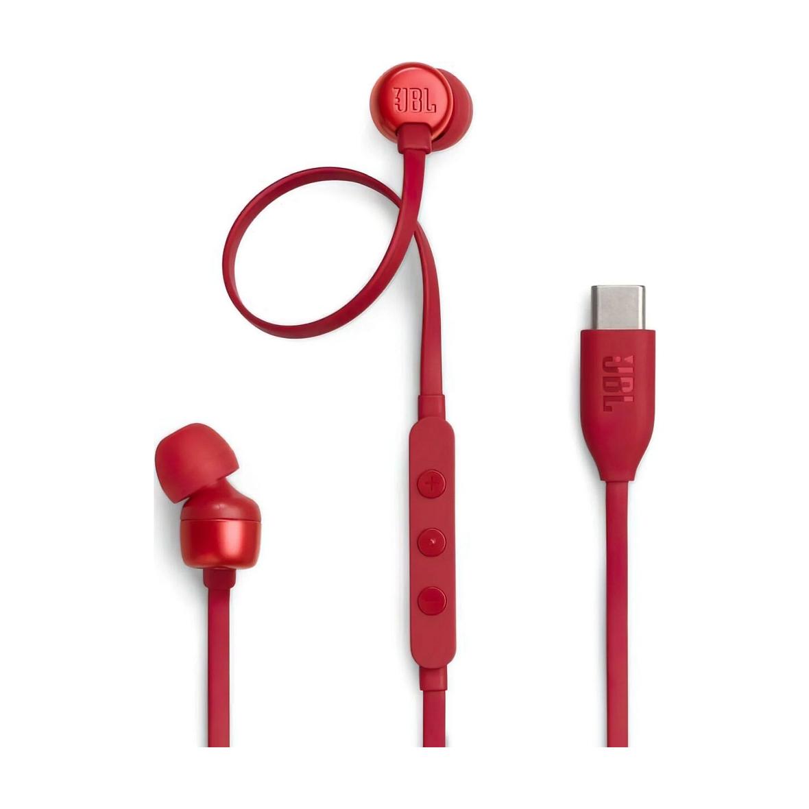 Słuchawki przewodowe douszne USB C JBL Tune 310C czerwone