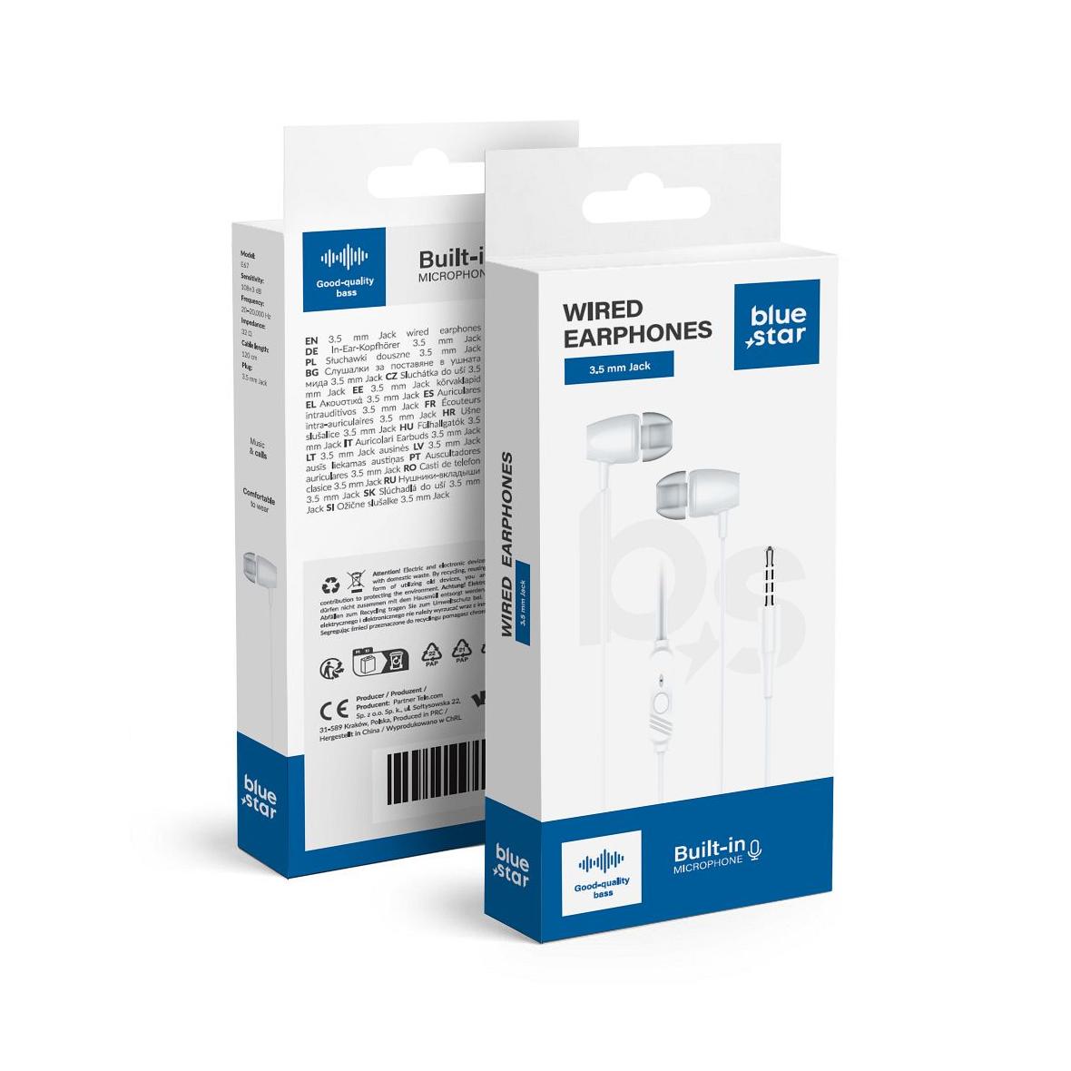 Słuchawki przewodowe douszne Jack 3,5 mm Blue Star PA-E67 1,2 m białe