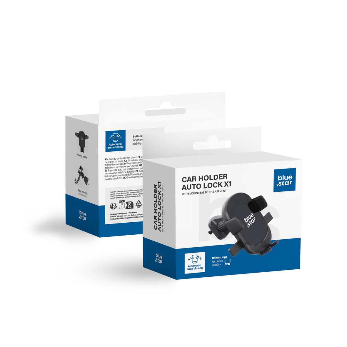 Uchwyt na telefon do samochodu uniwersalny Blue Star Auto Lock X1 do kratki czarny