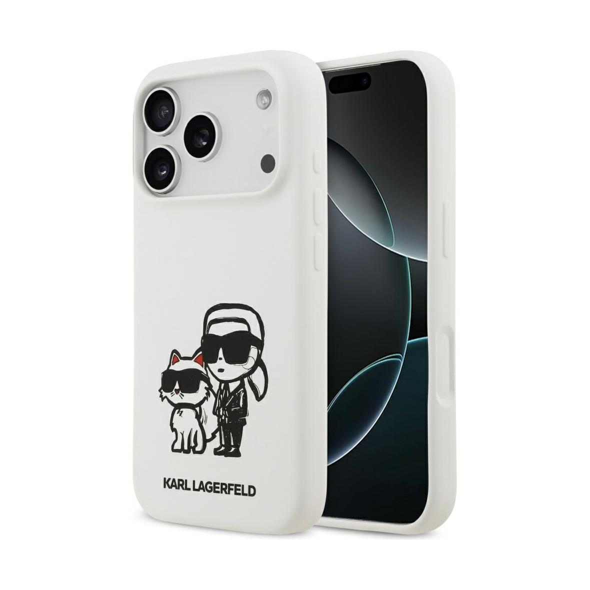 KARL LAGERFELD futerał do IPHONE 17 Pro kompatybilny z MagSafe KLHMP17LSKCGRGOH (Silicone W/ K&C Sketch & Logo) biały