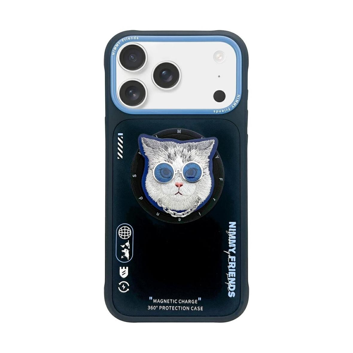 NIMMY futerał GLASSES COOL CAT kompatybilny z MagSafe do IPHONE 17 Pro Max czarno niebieski