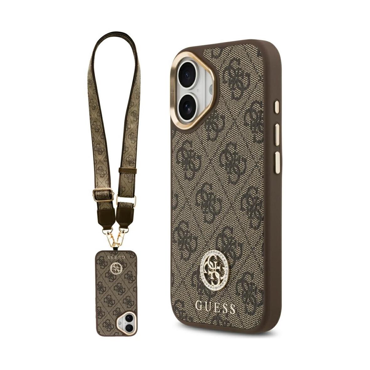 GUESS futerał do IPHONE 17 kompatybilny z MagSafe GUHMP17SP4G4DCSW (PU W/ Strass Logo & Big Strap Metal Buttons) brązowy