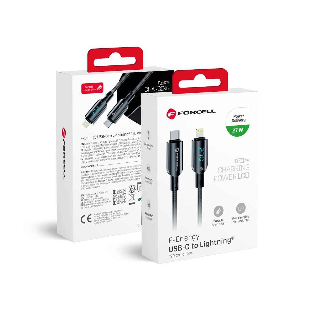 Kabel USB C do Lightning Forcell F-Energy PD 3A 27W Digital 1,2 m C276 czarny