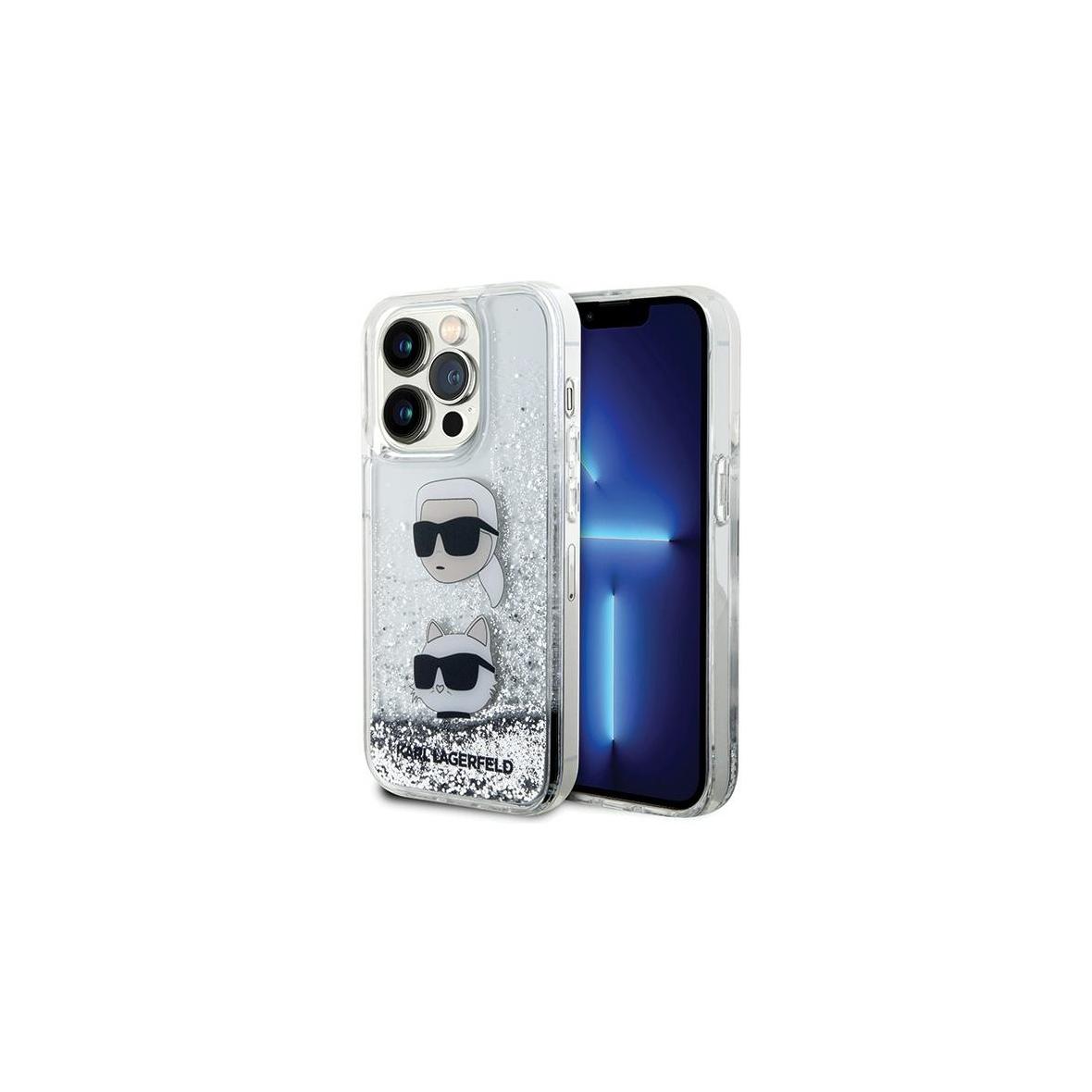 KARL LAGERFELD futerał do IPHONE 14 Pro KLHCP14LLDHKCNS (Liquid Glitter KC) biały