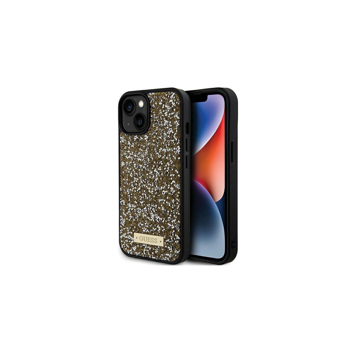 GUESS futerał do IPHONE 13 / 14 / 15 GUHCP15SPFGSBSD (Rhinestone Metal Logo) żółty