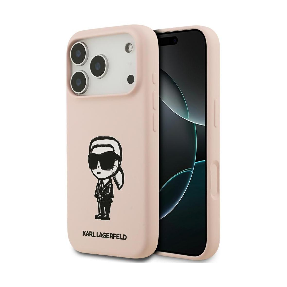 KARL LAGERFELD futerał do IPHONE 17 Pro kompatybilny z MagSafe KLHMP17LSKIGROP (Silicone W/ KL Sketch & Logo) różowy
