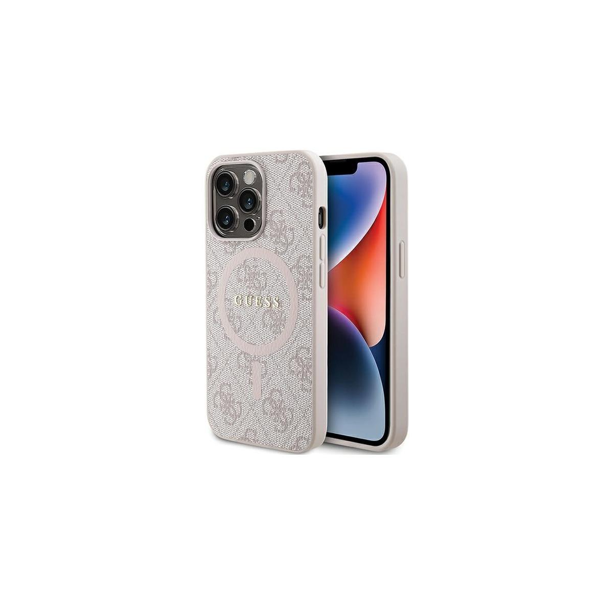 GUESS futerał do IPHONE 13 Pro kompatybilny z MagSafe GUHMP13LG4GFRP (4G Ring classic logo) różowy