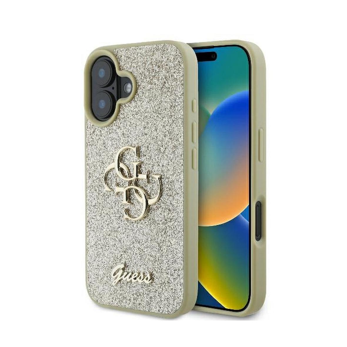 GUESS futerał do IPHONE 16 Plus GUHCP16MHG4SGD (Fixed Glitter Big 4G) złoty