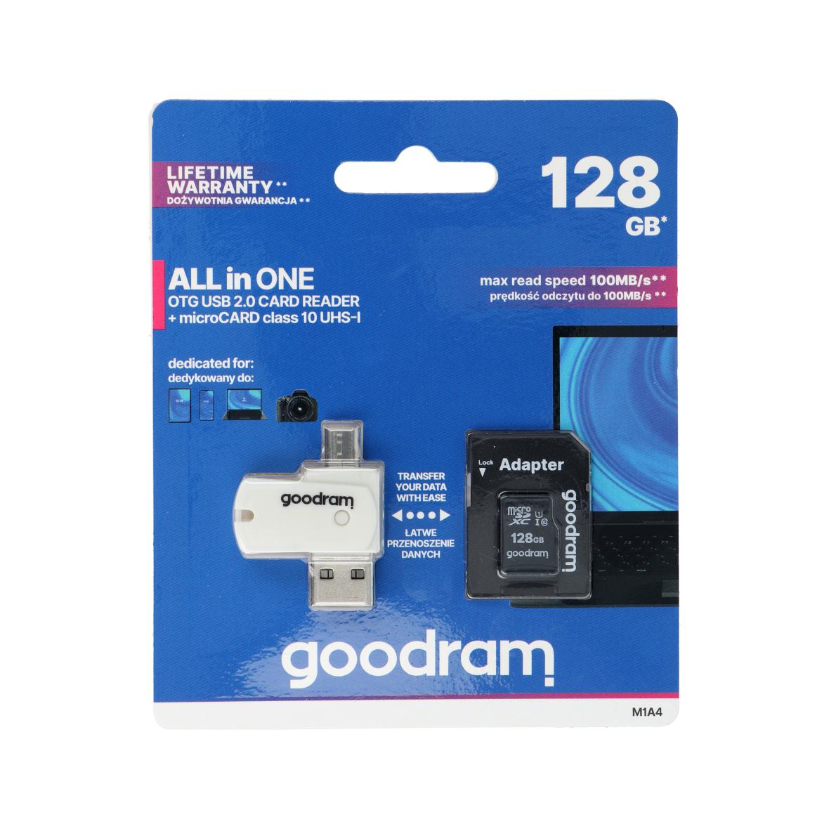GOODRAM czytnik kart pamięci USB A + Micro USB ALL IN ONE M1A4 + karta microSD 128GB z adapterem