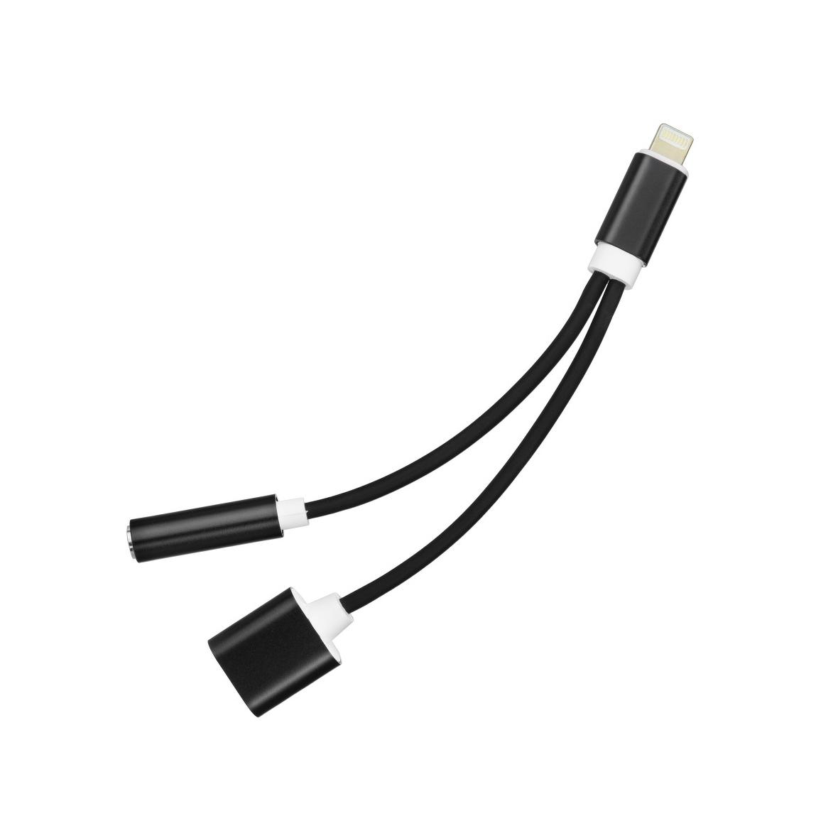 Adapter AUX 2w1 Lightning (męski) do Lightning (żeński) / Jack 3,5 mm (żeński) czarny