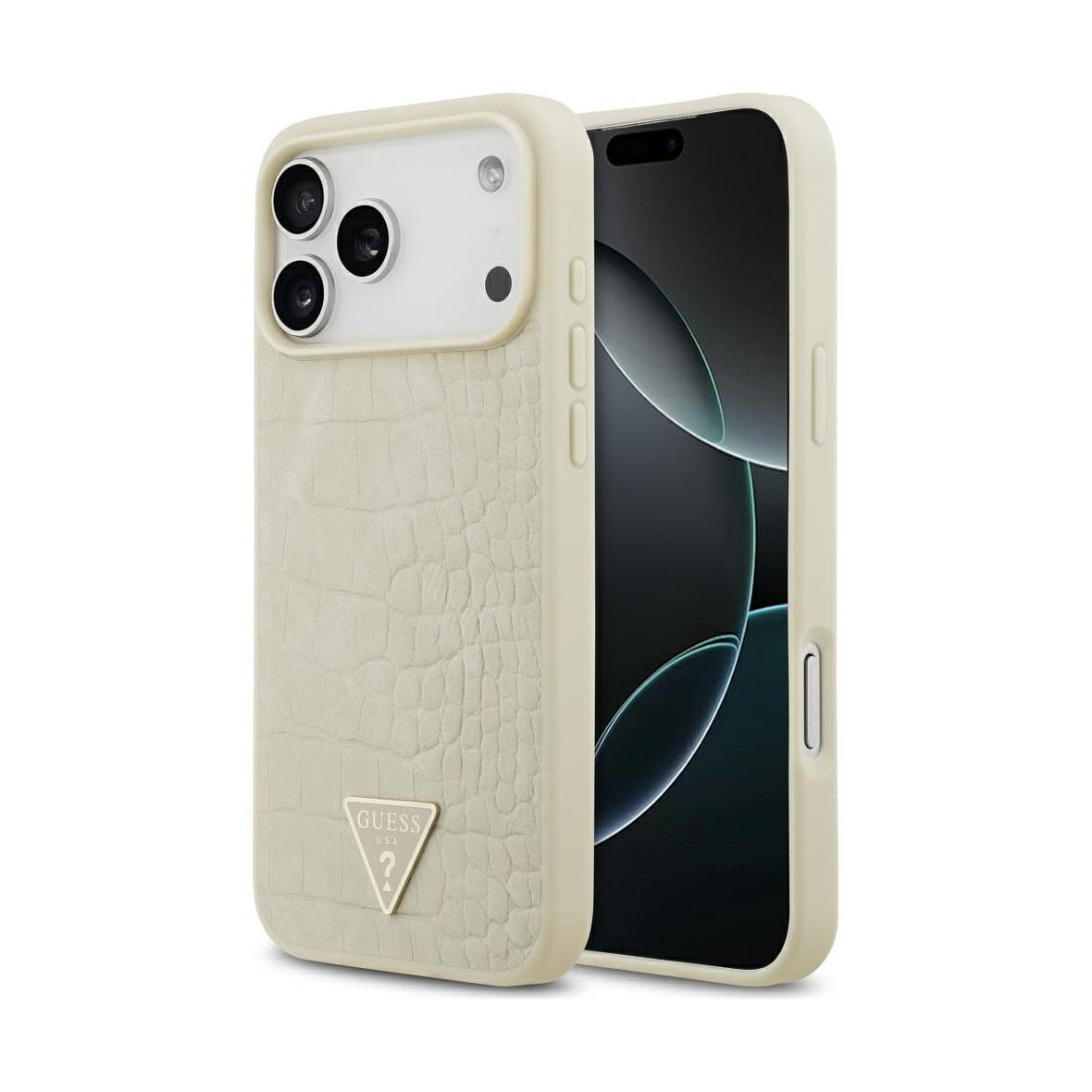 GUESS futerał do IPHONE 17 Pro Max kompatybilny z MagSafe GUHMP17XPCRTHCD (PU Croco Triangle Logo) złoty