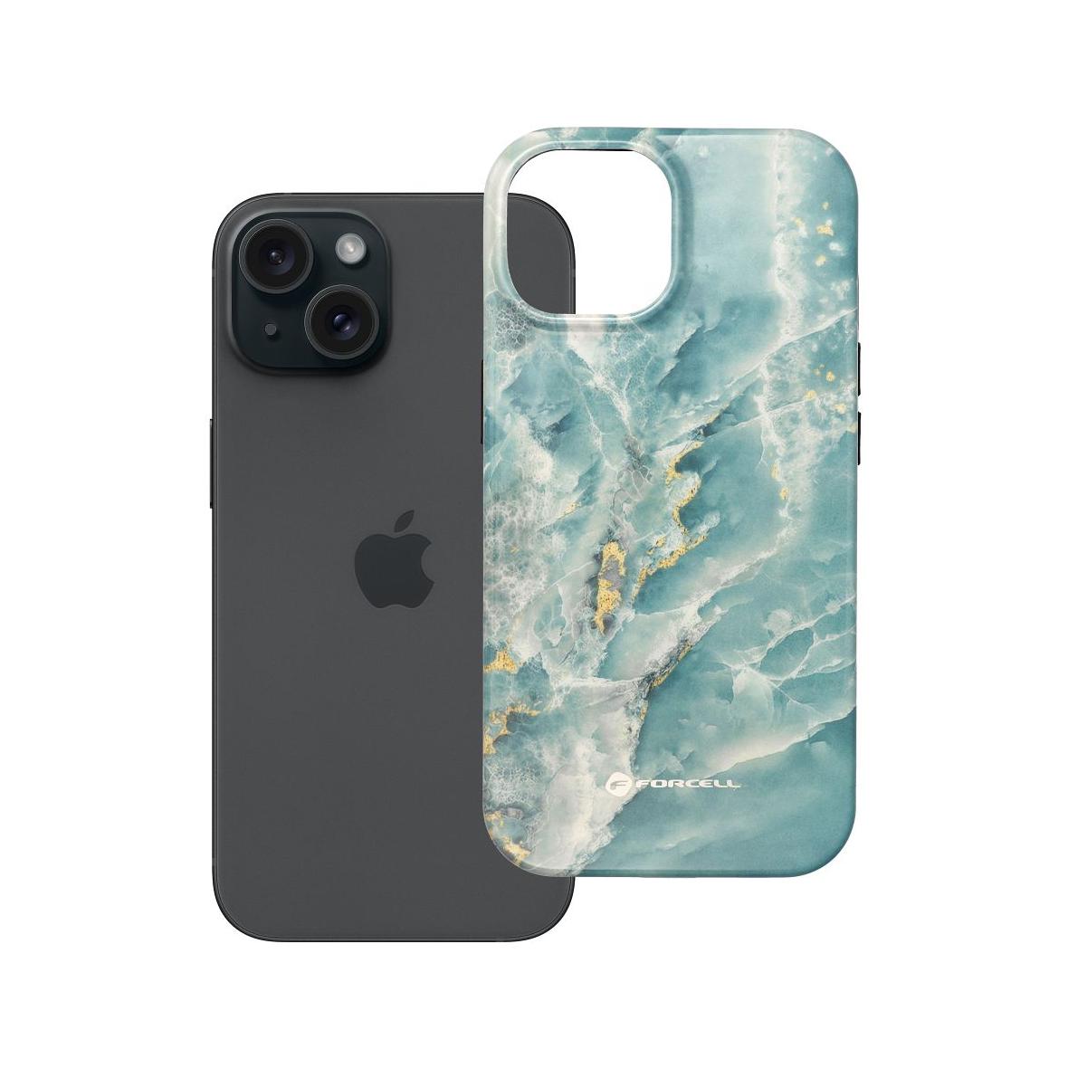 Etui na iPhone 15 Forcell F-Protect Mirage zgodny z MagSafe Military Drop-Test green marble