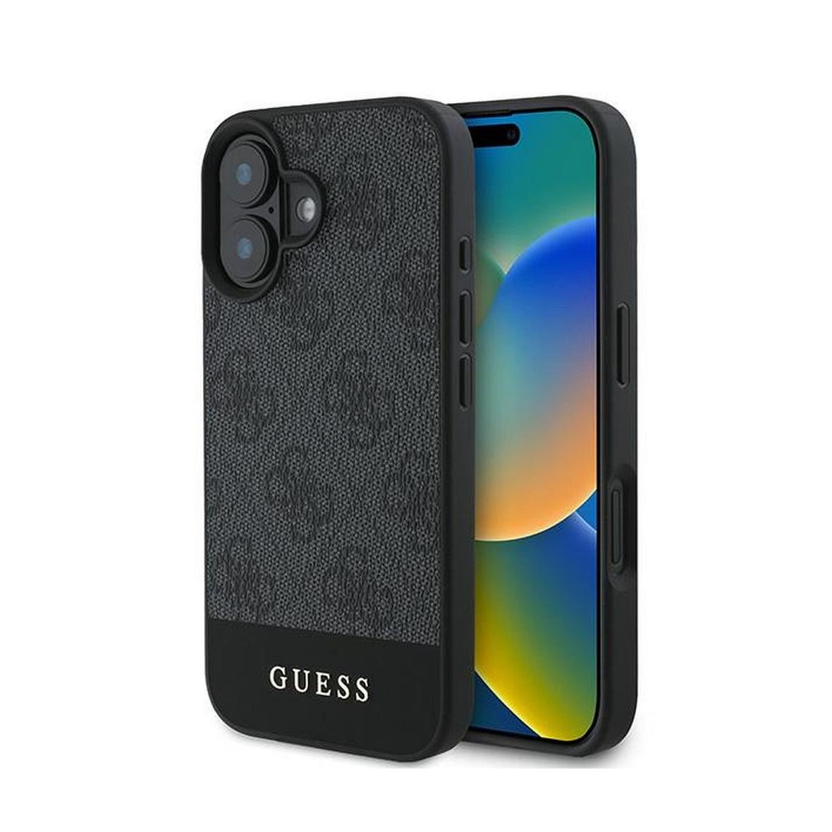 GUESS futerał do IPHONE 16 Plus GUHCP16MG4GLGR (PC/TPU 4G PU Bottom Stripe) szary