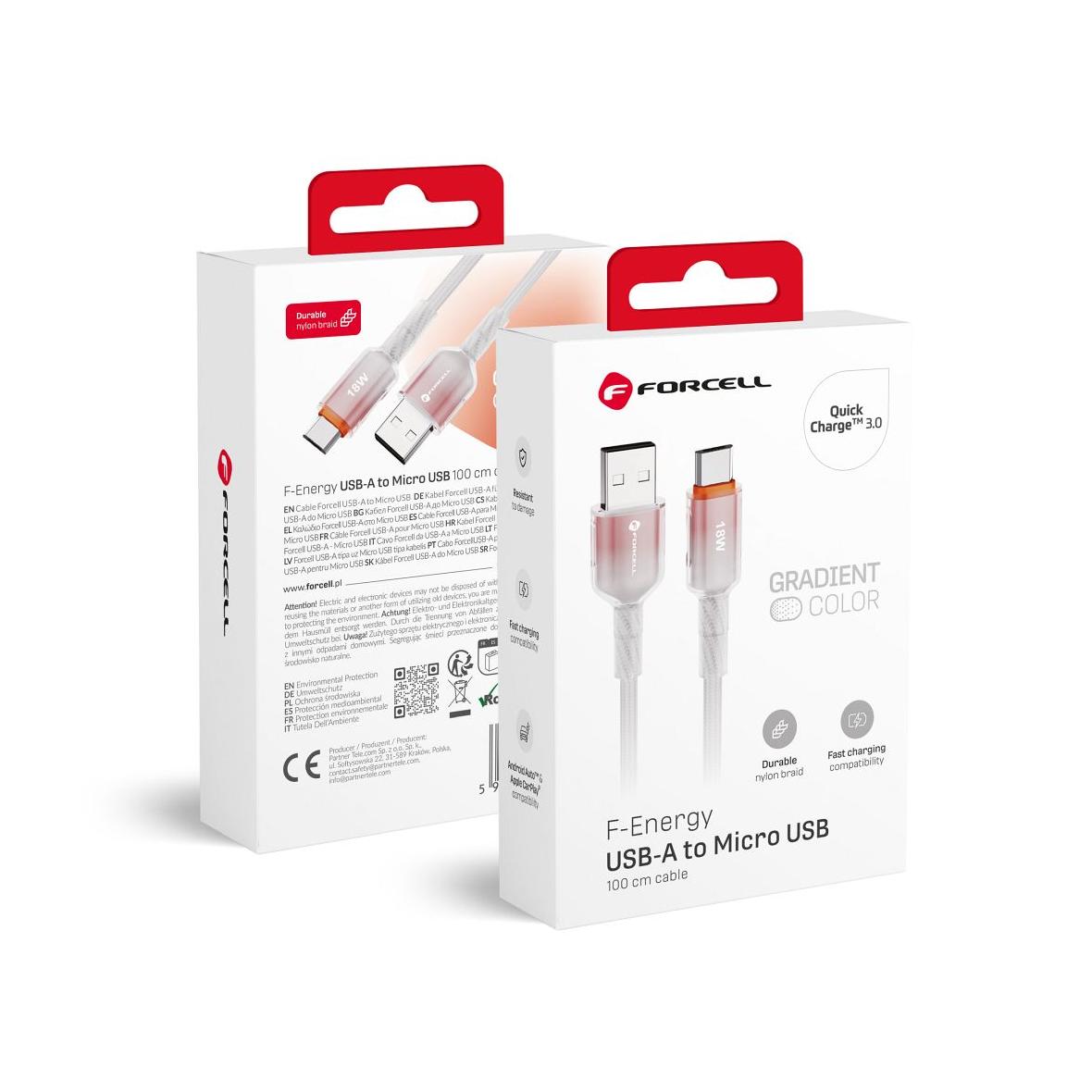 Kabel USB A do Micro USB Forcell F-Energy QC3.0 2,4A 18W Gradient 1 m C351 biały