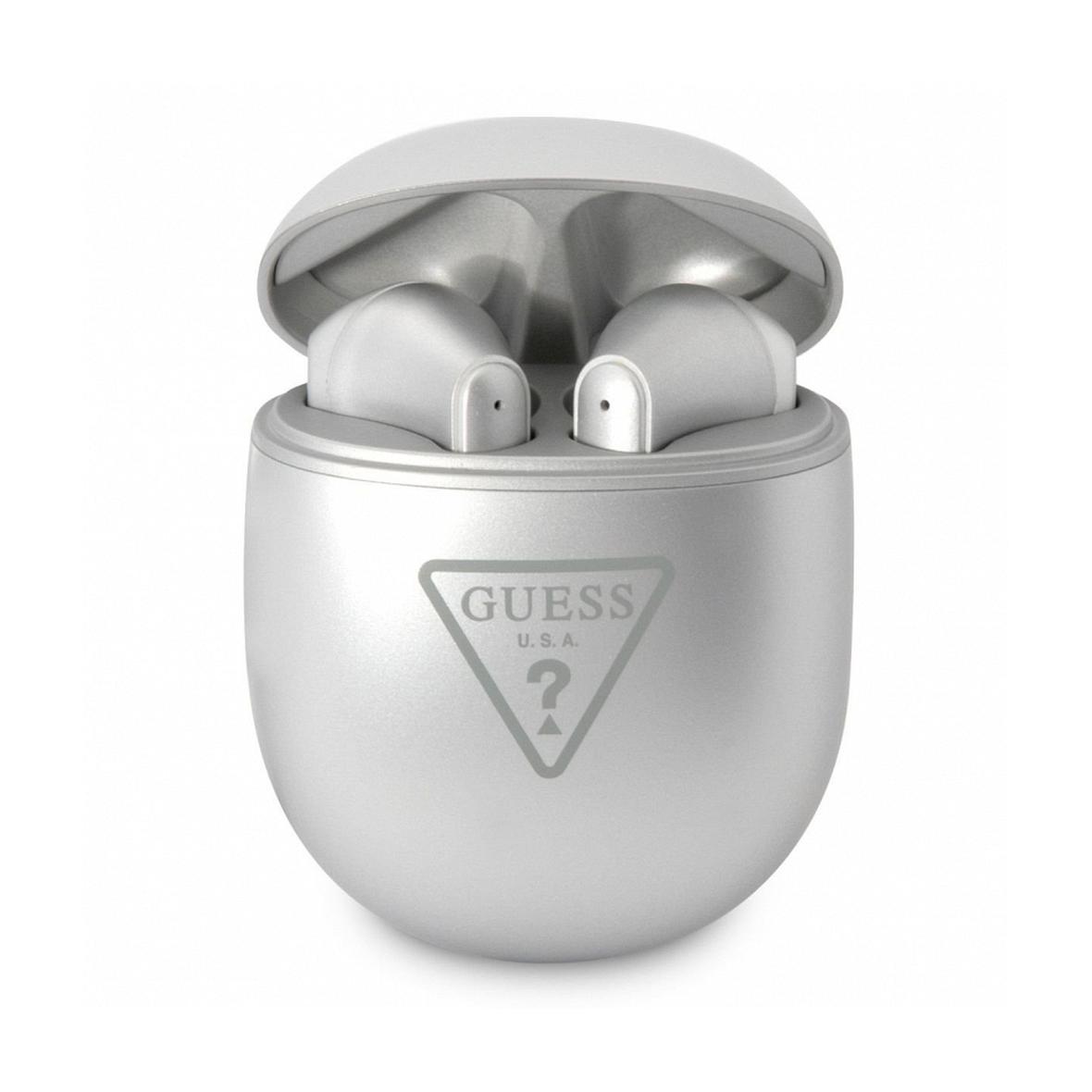 GUESS słuchawki bezprzewodowe bluetooth TWS + stacja dokująca GUTWST82TRS (Triangle Logo) srebrne