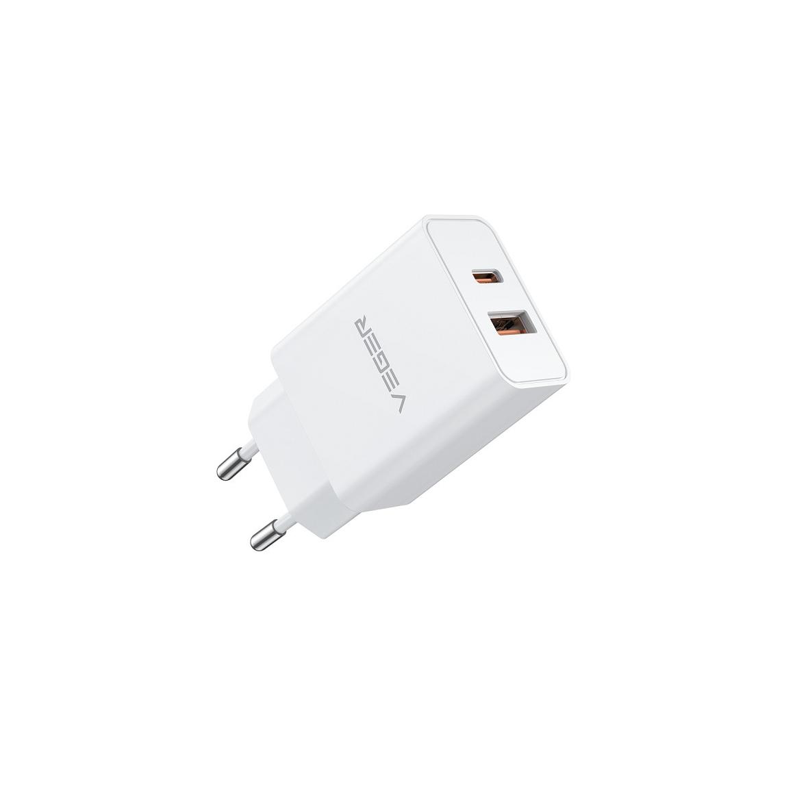 Ładowarka sieciowa do telefonu VEGER USB A + Typ C PD QC3.0 3A 30W VLS302U biała