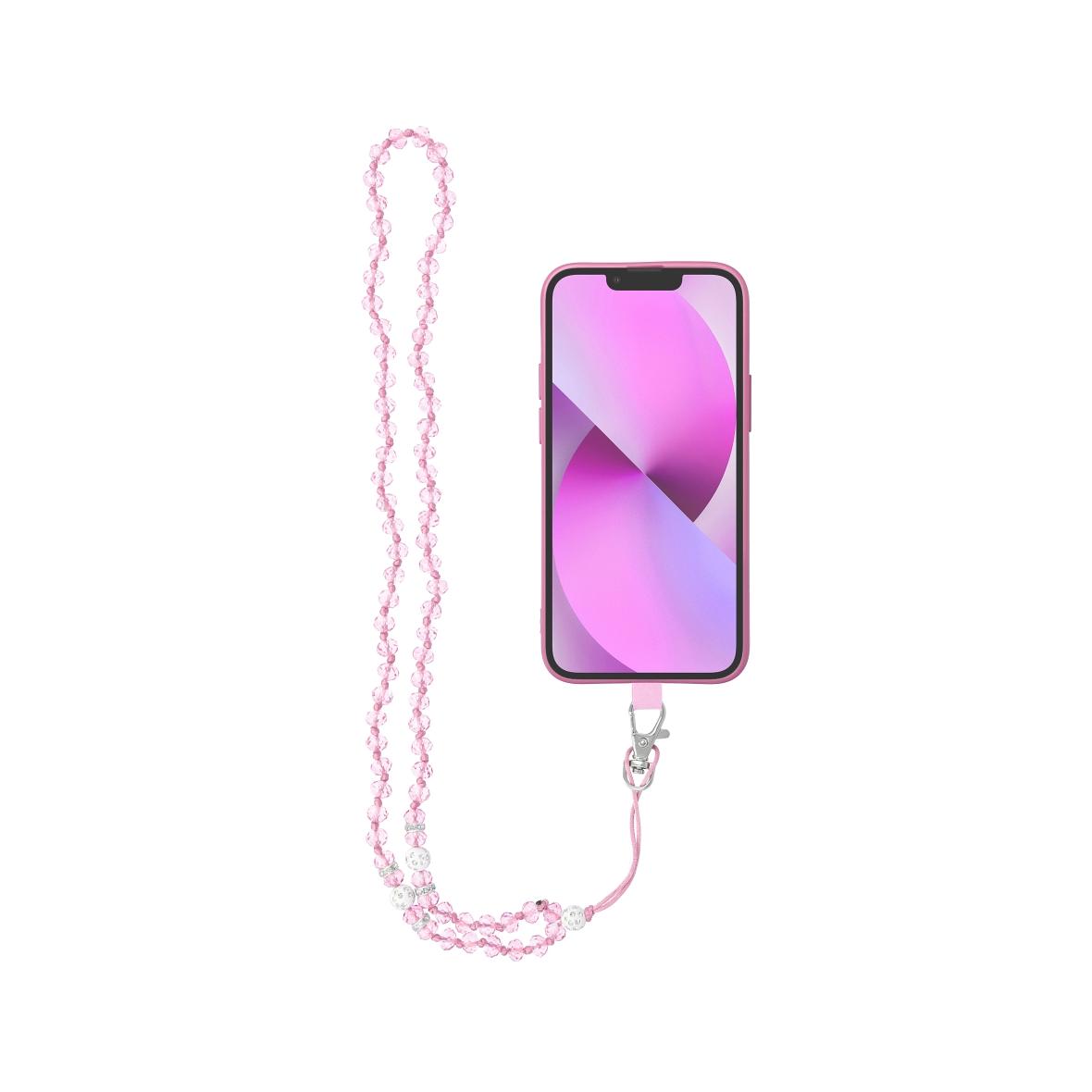 Smycz do telefonu, Zawieszka do telefonu - CRYSTAL DIAMON / długość sznura 74cm (37cm w pętli) / na szyję - jasnoróżowy