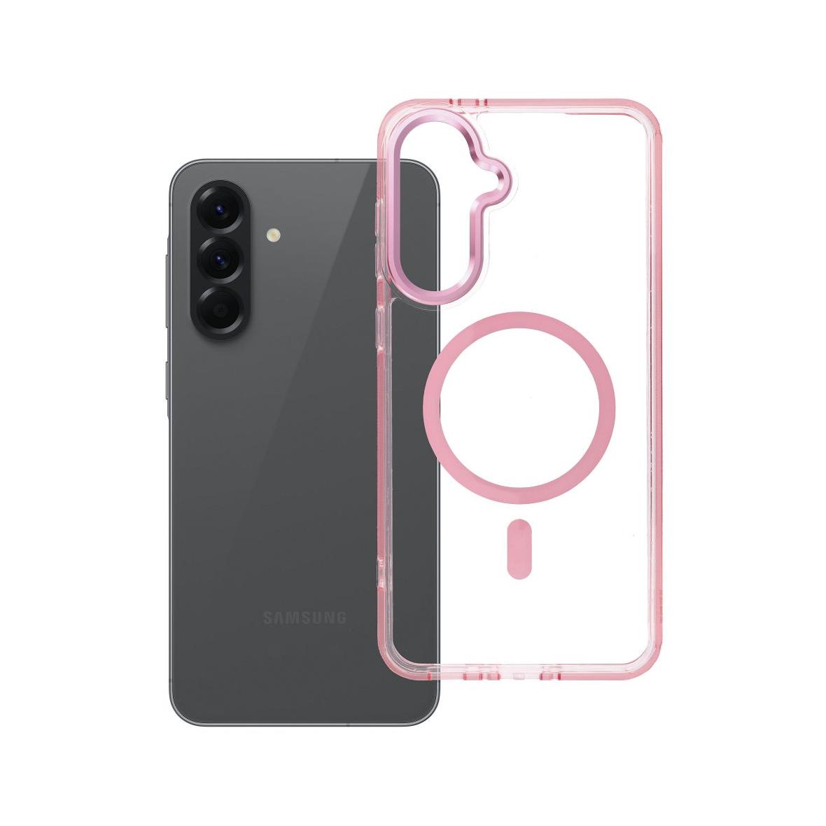 Futerał do Samsung A56 Frame Clear Hybrid Mag Cover zgodny z MagSafe pudrowy róż