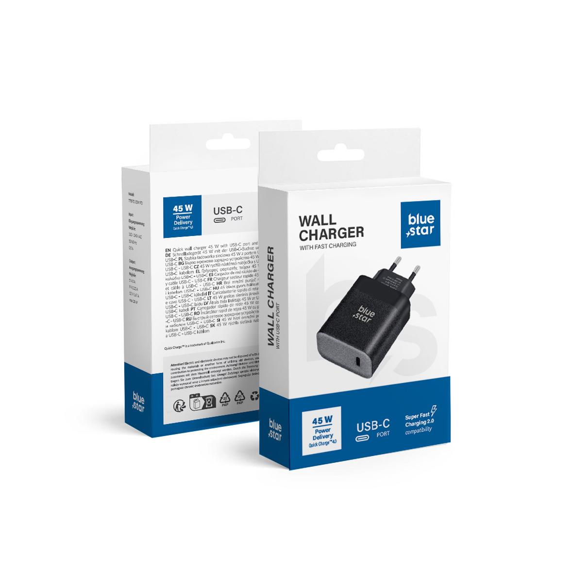 Ładowarka sieciowa do telefonu Blue Star USB C QC4.0 PD 3A 45W TFB-TC-45W czarna