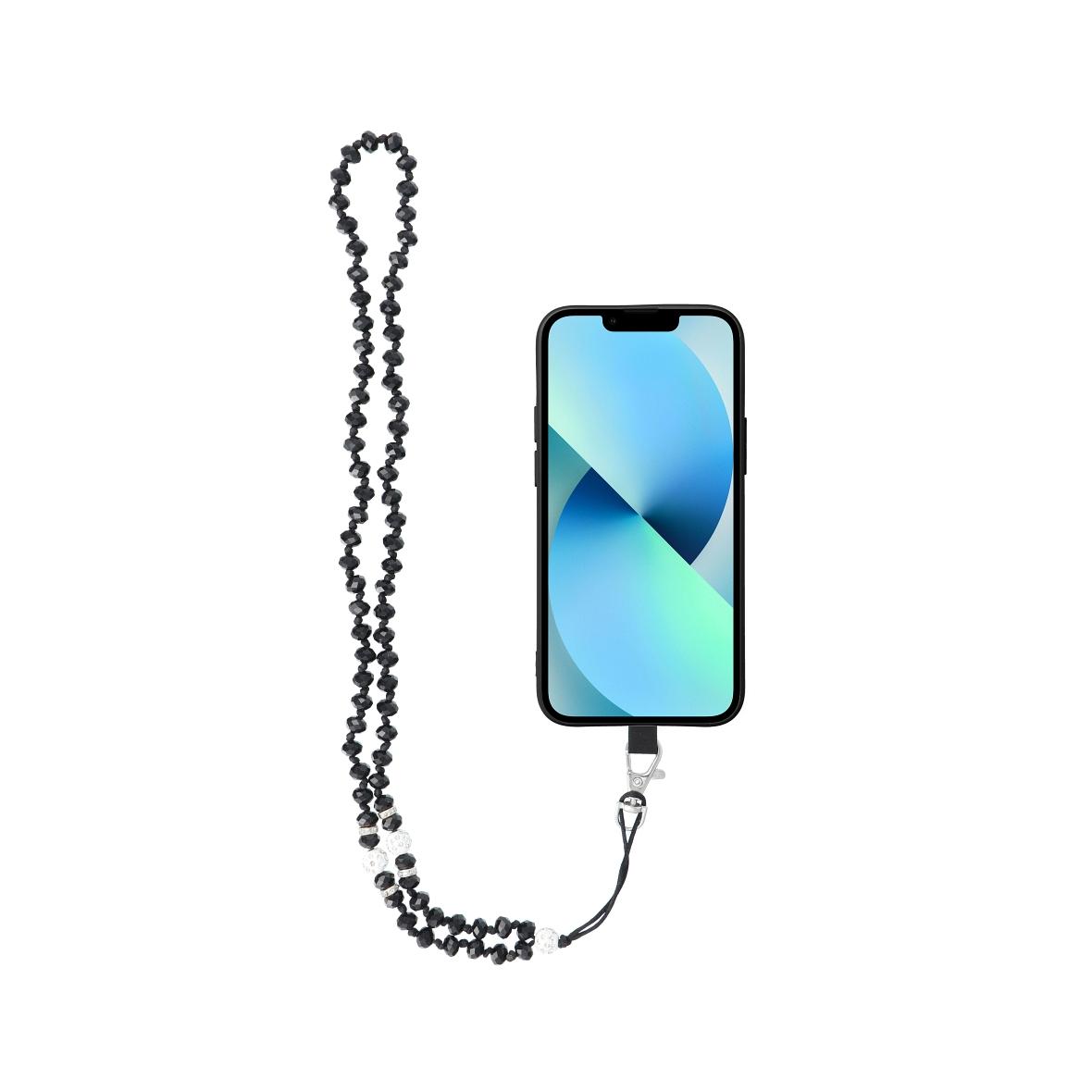 Smycz do telefonu, Zawieszka do telefonu - CRYSTAL DIAMON / długość sznura 74cm (37cm w pętli) / na szyję - czarny